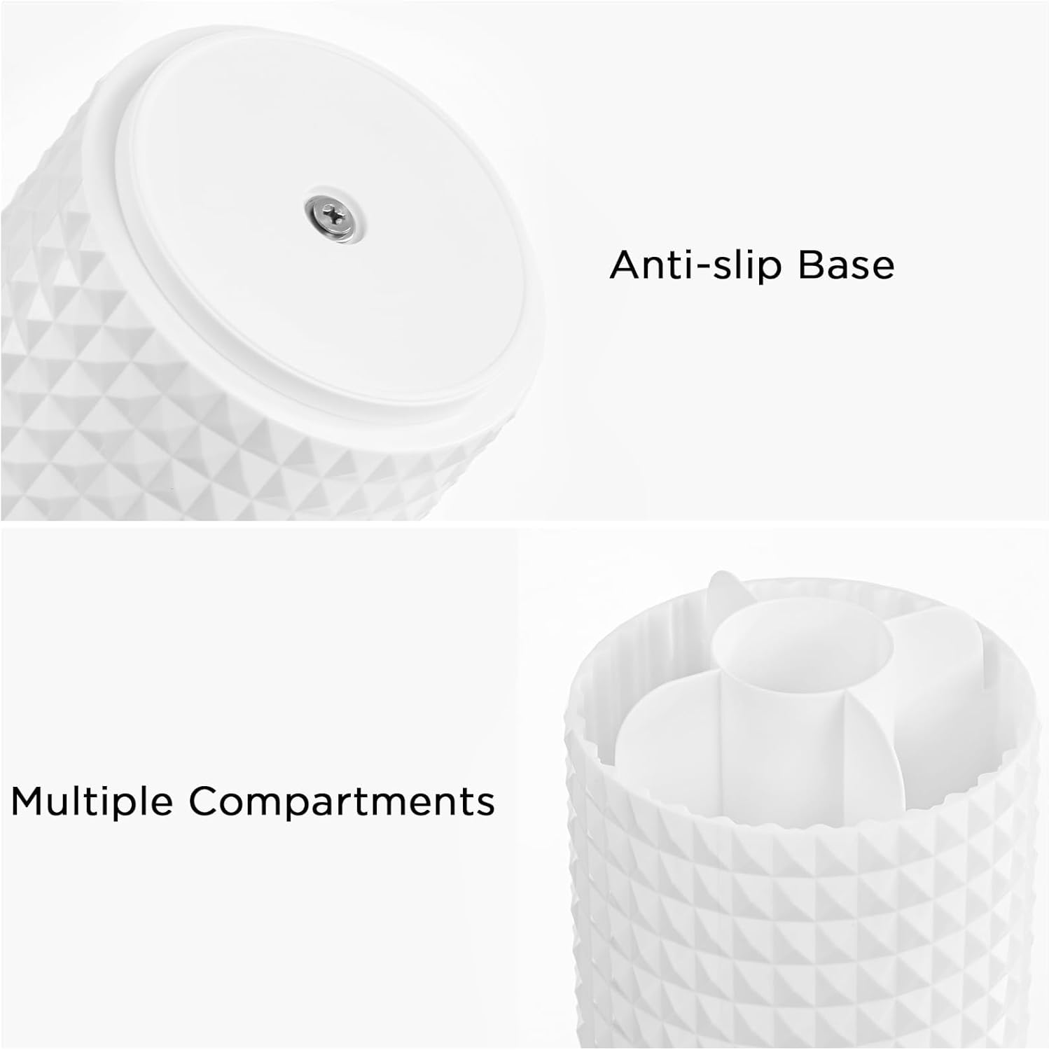 Makeup Brush Holder with Lid, 360 Rotating Makeup Brush Organizer with Cover, Cosmetic Organizer Dustproof, Makeup Brushes Container Spinning Brush Holder for Vanity (White-Lid) image number 2