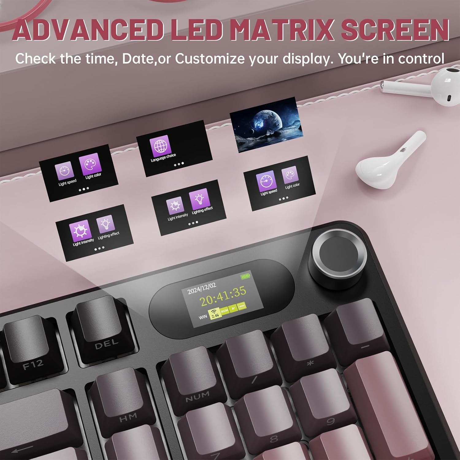 MAMBASNAKE &times; ATTACKSHARK X98 Wireless Mechanical Keyboard, LED Display & Button, BT/2.4G/USB-C Tri-Mode Joint RGB Gaming Keyboard, Pre-Lubricated Linear Switches - Gradient Pink image number 3