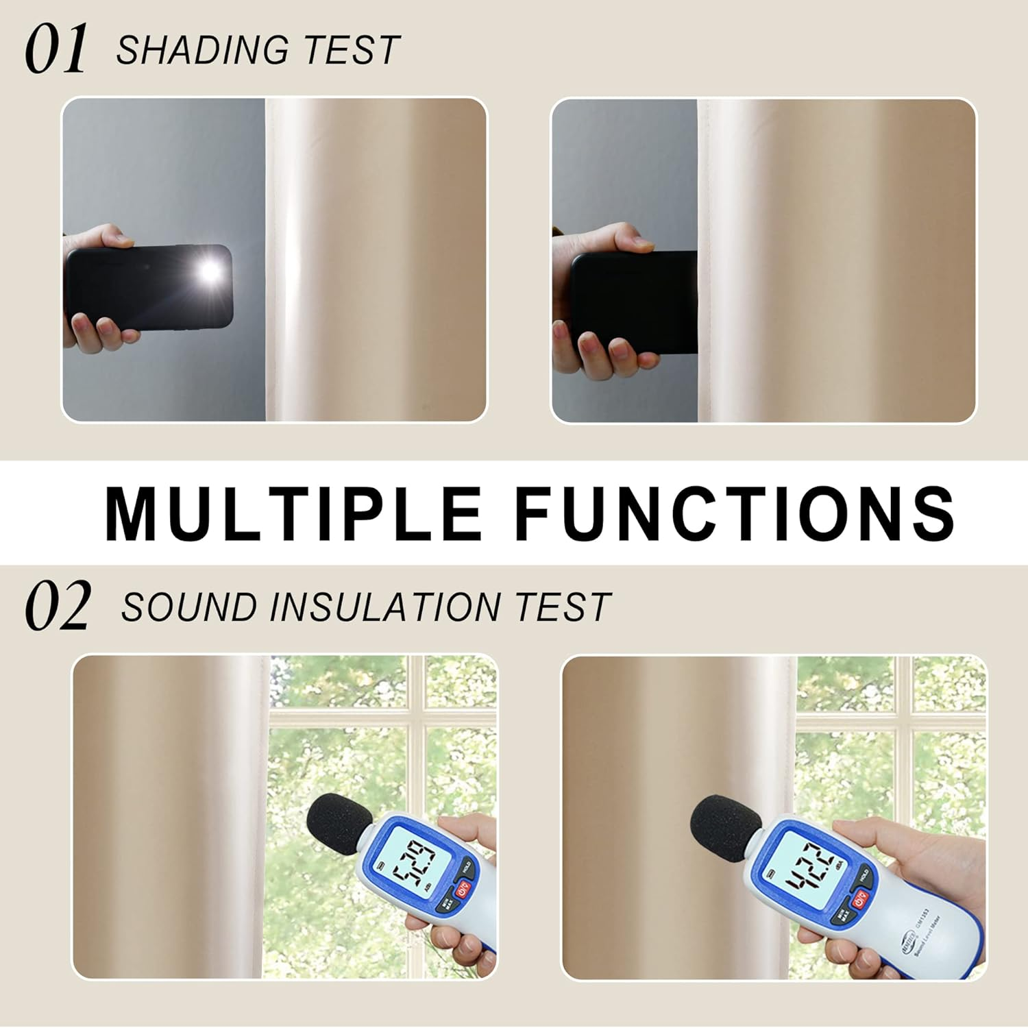 XWZO 100% Blackout Curtains for Bedroom/Living Room - Privacy Protection & Noise Blocking Window Drapes Grommet Top with Black Liner with Tiebacks, Biscotti Beige, W132Cm X D213Cm, Set of 2 image number 4