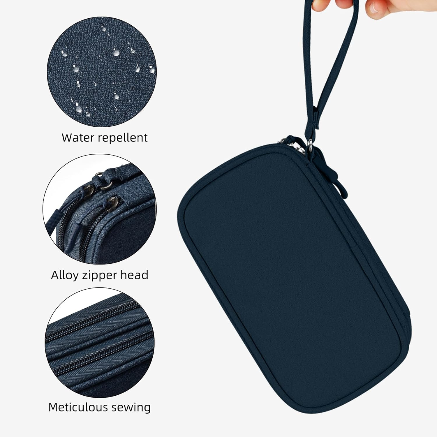 Beownest Travel Electronic Organizer Bag 21X14X5Cm, 2-Layer Waterproof Tech Organizer with USB Ports & Cable Management for Power Bank, Laptop Adapter, Phone, Earbuds (Navy) image number 5