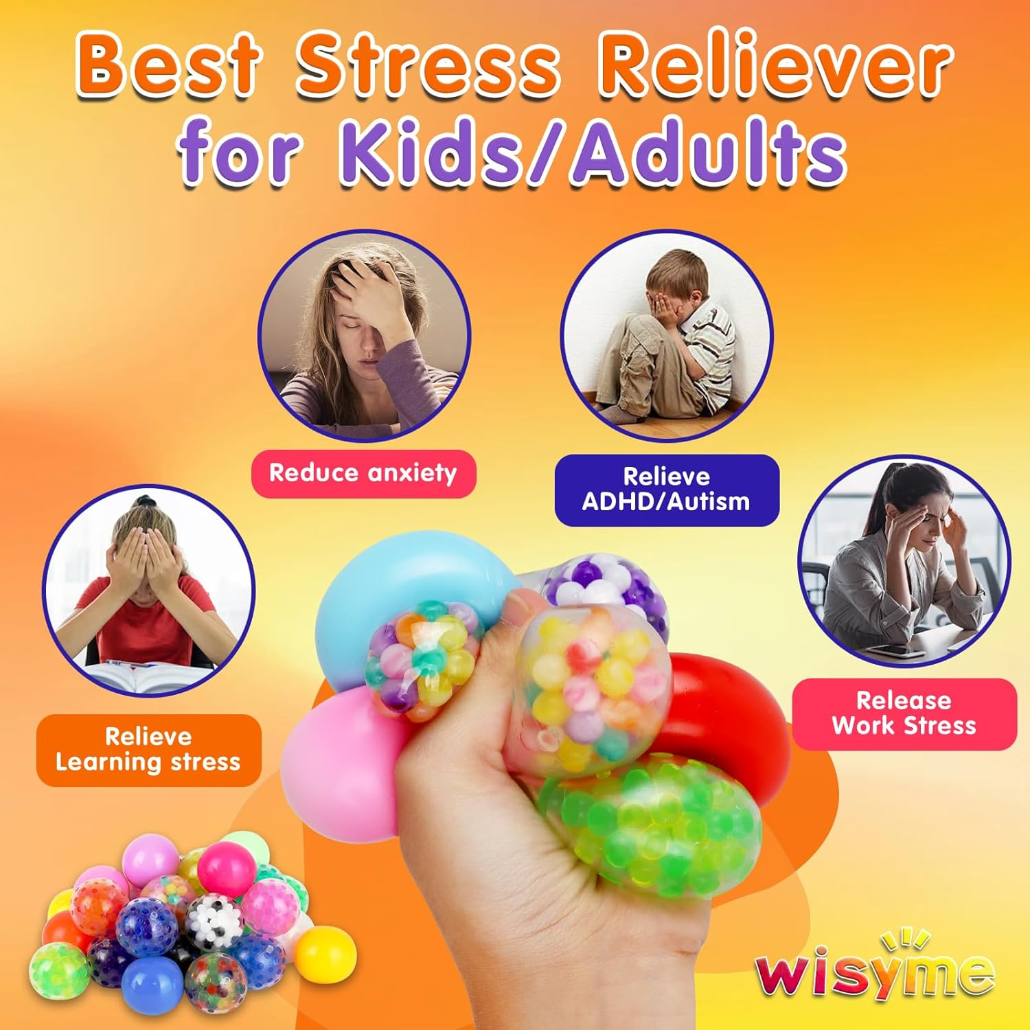 30Pack Stress Balls Bulk for Adults Mini Size, Gift Box Squishy Squeeze Squishies Ball Cute Stress Relief Balls Toys, Party Favors, Birthday Gift, Goodie Bag Stuffers