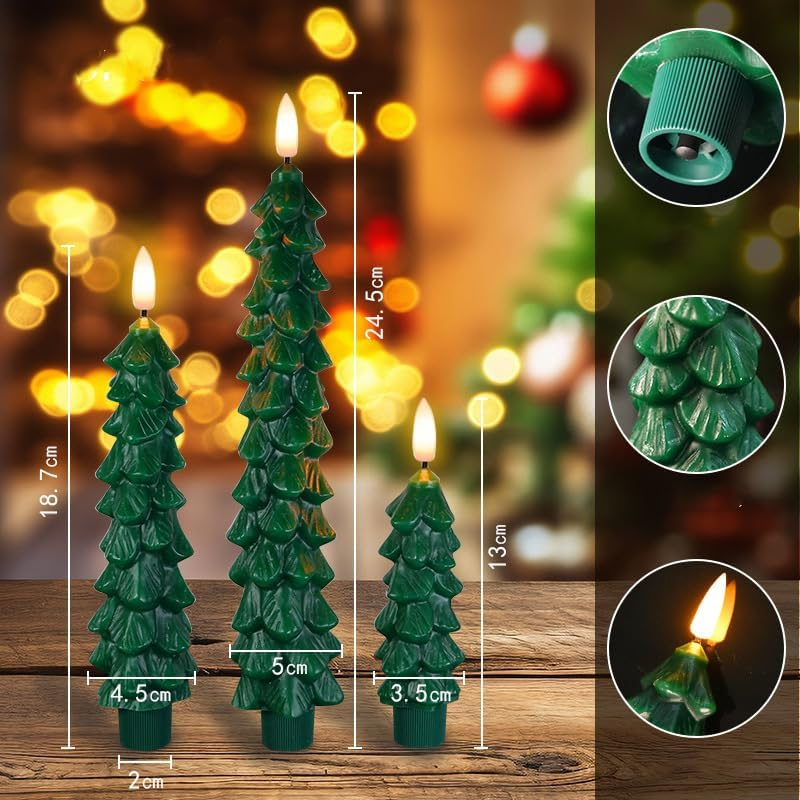 Flameless LED Christmas Tree Candles Set, Realistic Wax Design and Warm White Light, Perfect for Holiday Decoration and Gifts (6 Pack, 5 Inch) image number 2