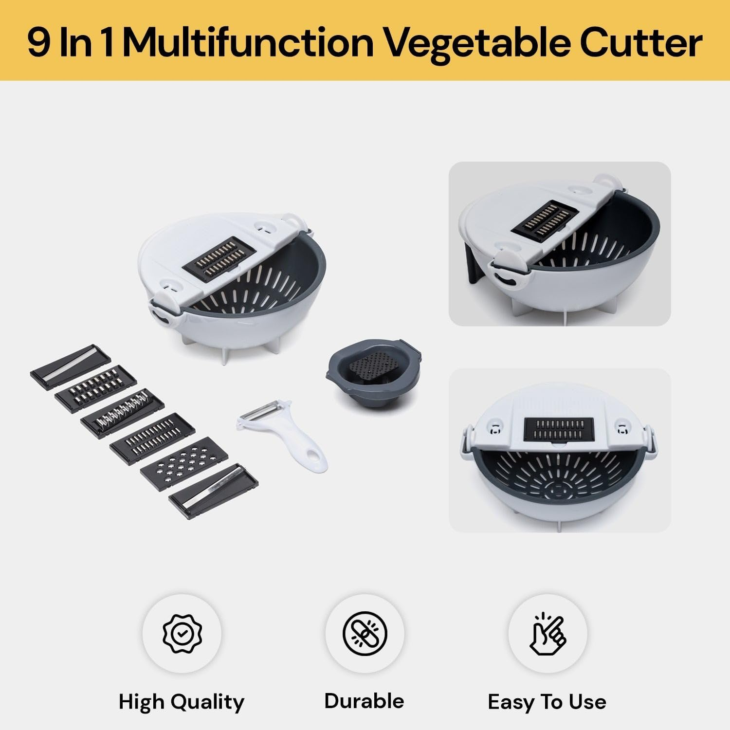 Ezonedeal Vegetable Slicer, 9 in 1 Multifunction Rotate Vegetable Cutter with Drain Basket Large Capacity Food Veggie Shredder Grater Kitchen Tool image number 4