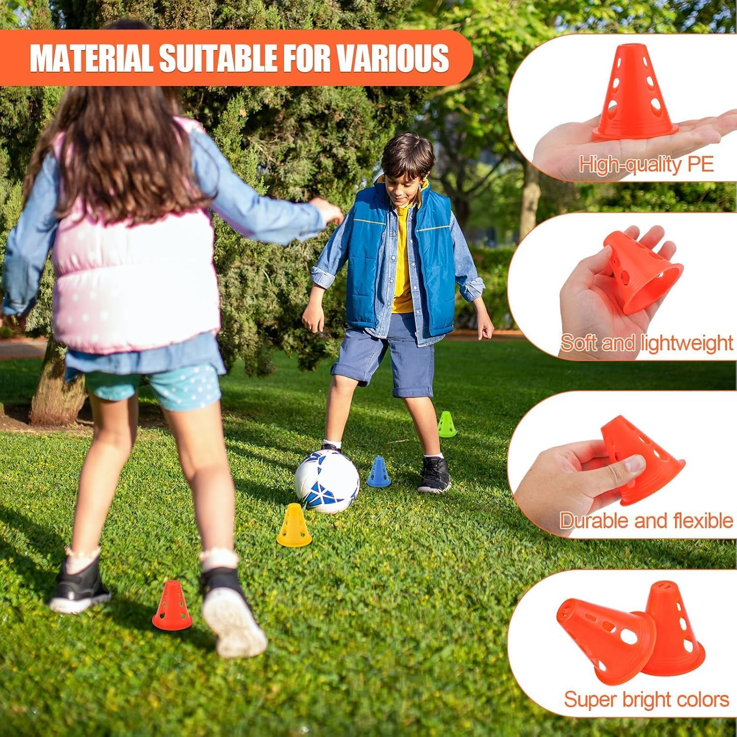 Training Field Marker Plastic Cones, 20Pcs Plastic Sports Cone Training Soccer Cone, Mini Sports Training Cones, Plastic Windproof Skating Slalom Cones for Skate Practice Sport Training