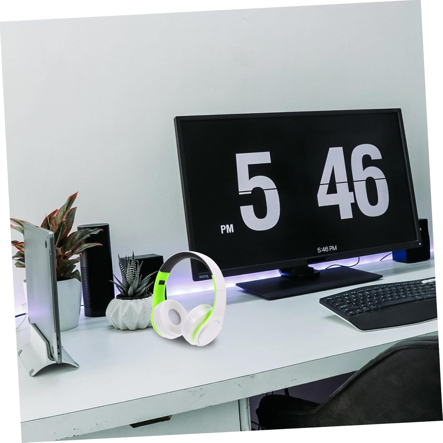 DECORNIJIA Wireless Foldable Over-Ear Stereo Headphones with Wireless Mic for PC Laptop and Mobile, Adjustable Headset for Office Work and Sports, Rechargeable Green White Wireless Headphones