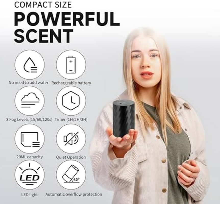 Cordless Essential Oil Diffuser for Home Bedroom Small Mist Waterless Oil Diffuser 20Ml Capacity Battery Operated 3 Timers & Mist Levels (Diagonal Stripe) image number 5