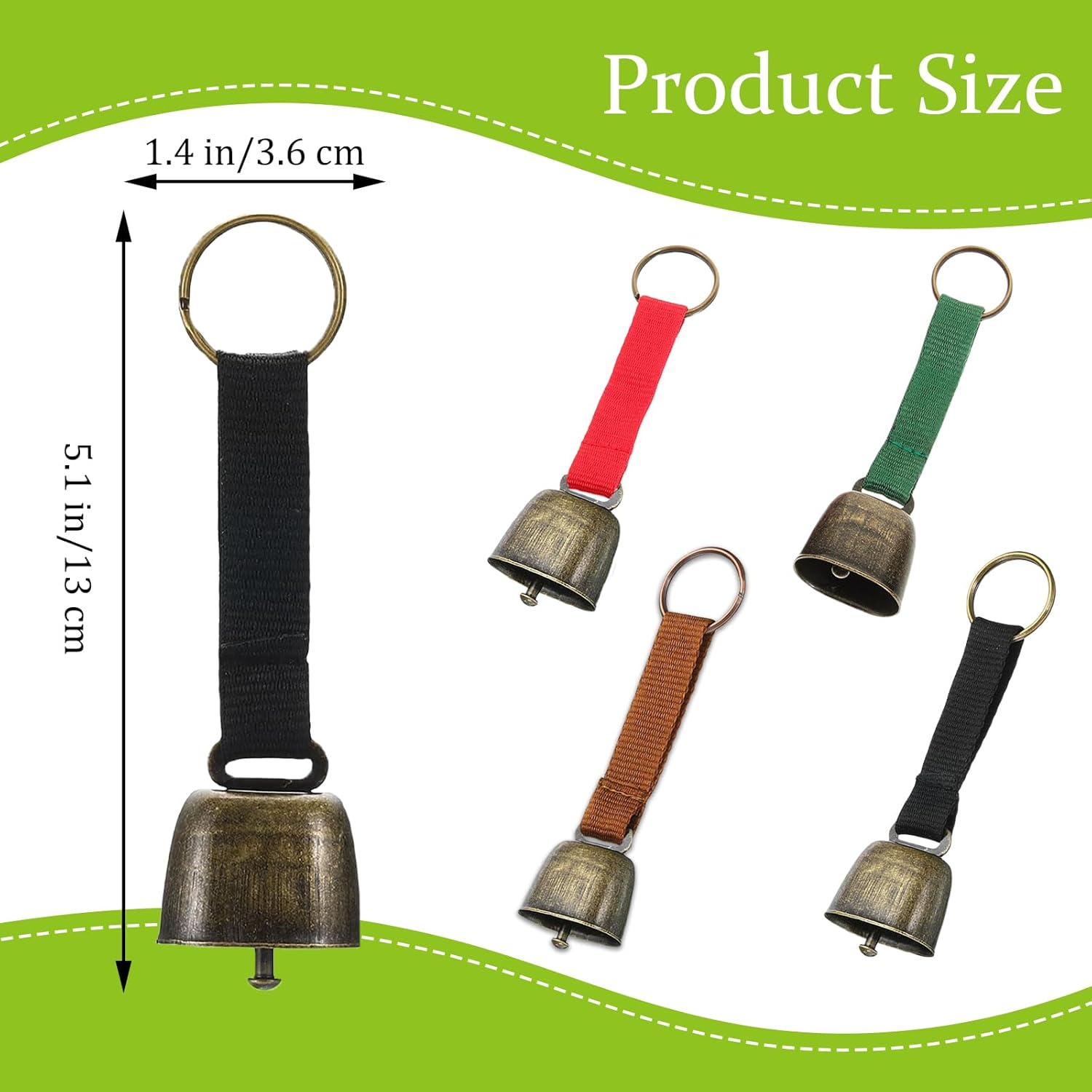2 Pieces Small Cow Bell for Dog Collar, Loud Bear Bells with Leather Button Strap, Cow Horse, Sheep Willow Copper Bells, Pet Brass Bells Tracker Noisemaker, Bronze Bell for Crafts