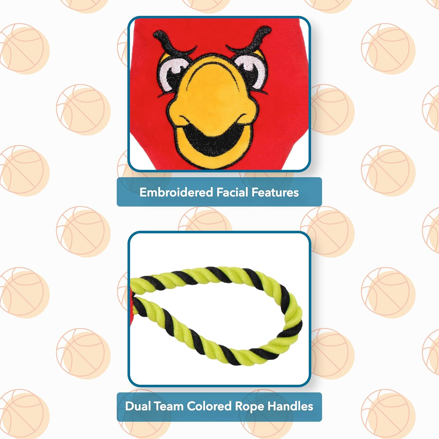 Pets First NBA Atlanta Hawks Mascot Toy for Dogs & Cats. Cute & Entertaining Face with Heavy-Duty Ropes. 7" Chewy Cartoon Toy with Inner Squeaker image number 4