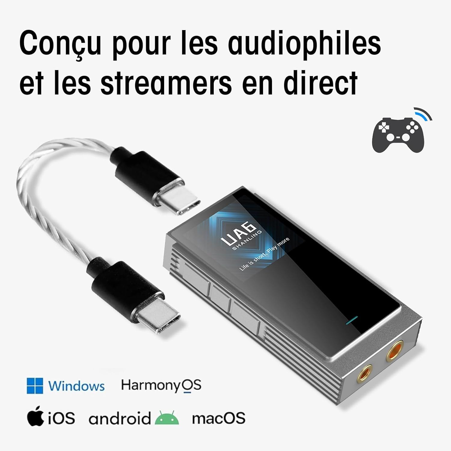 SHANLING UA6 Headphone Amplifier, Portable USB DAC Amp, Cs43131X4 DAC, 768Khz/32Bit DSD512, 1.3IN Display, for Android/Ios/Mac/Windows, 3.5/4.4Mm/Spdif Output, up to 361Mw@32&Omega; Output (Silver) image number 4