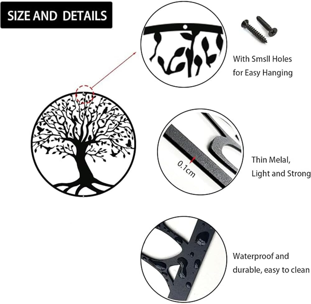 HHWRT Tree of Life Metal Wall Art, Tree of Life Metal Sign, Family Life Tree Wall Plaque, Personalized Tree of Life Wall Decor, Indoor Outdoor Metal Wall Decor, Family Wall D&eacute;cor image number 6