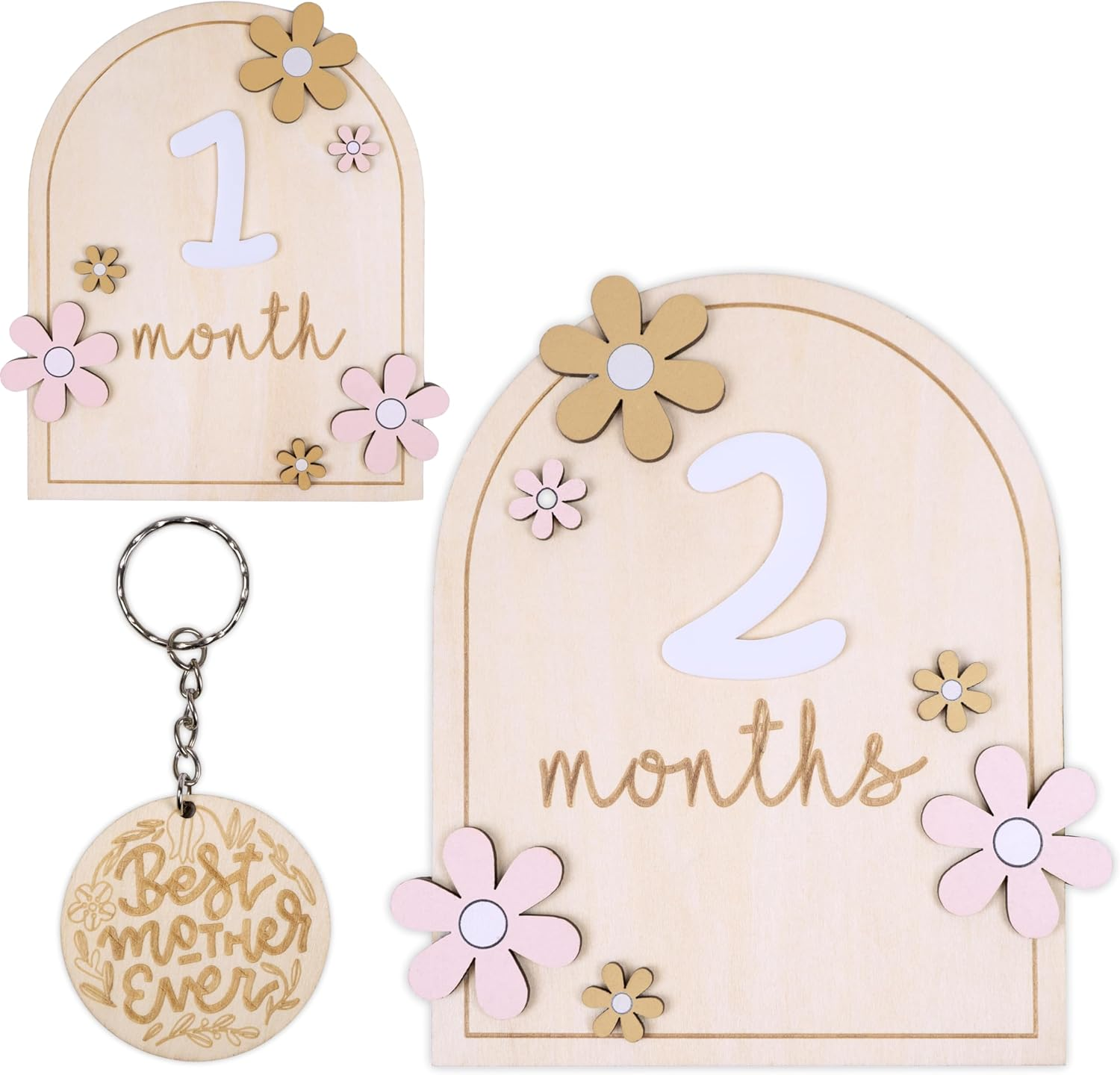 Monthly Baby Milestone Signs - Baby Monthly Milestone Wooden Circles for 1-12 Month Photos & Gender Neutral Announcement Cards (Flower) image number 1