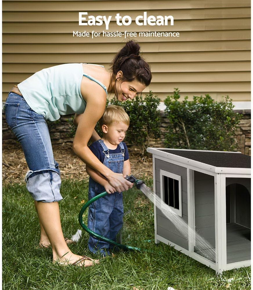 I.Pet Dog Kennel House, Large Kennels Portable Wooden Pet Puppy Houses Crate Cabin Outdoor Indoor Garden Pets Furniture, Uv-Resistant Durable Heavy Duty Grey image number 4