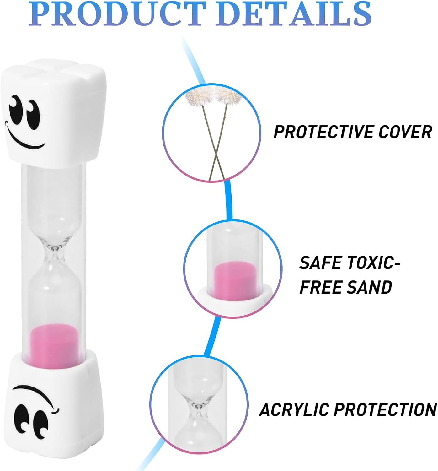 2 Minute Toothbrush Sand Timer for Kids Set of 2 Durable Hourglasses in Pink and Blue, Fun Smiley Design Perfect for Teeth Brushing, Turn-Taking, and Classroom Activities image number 1