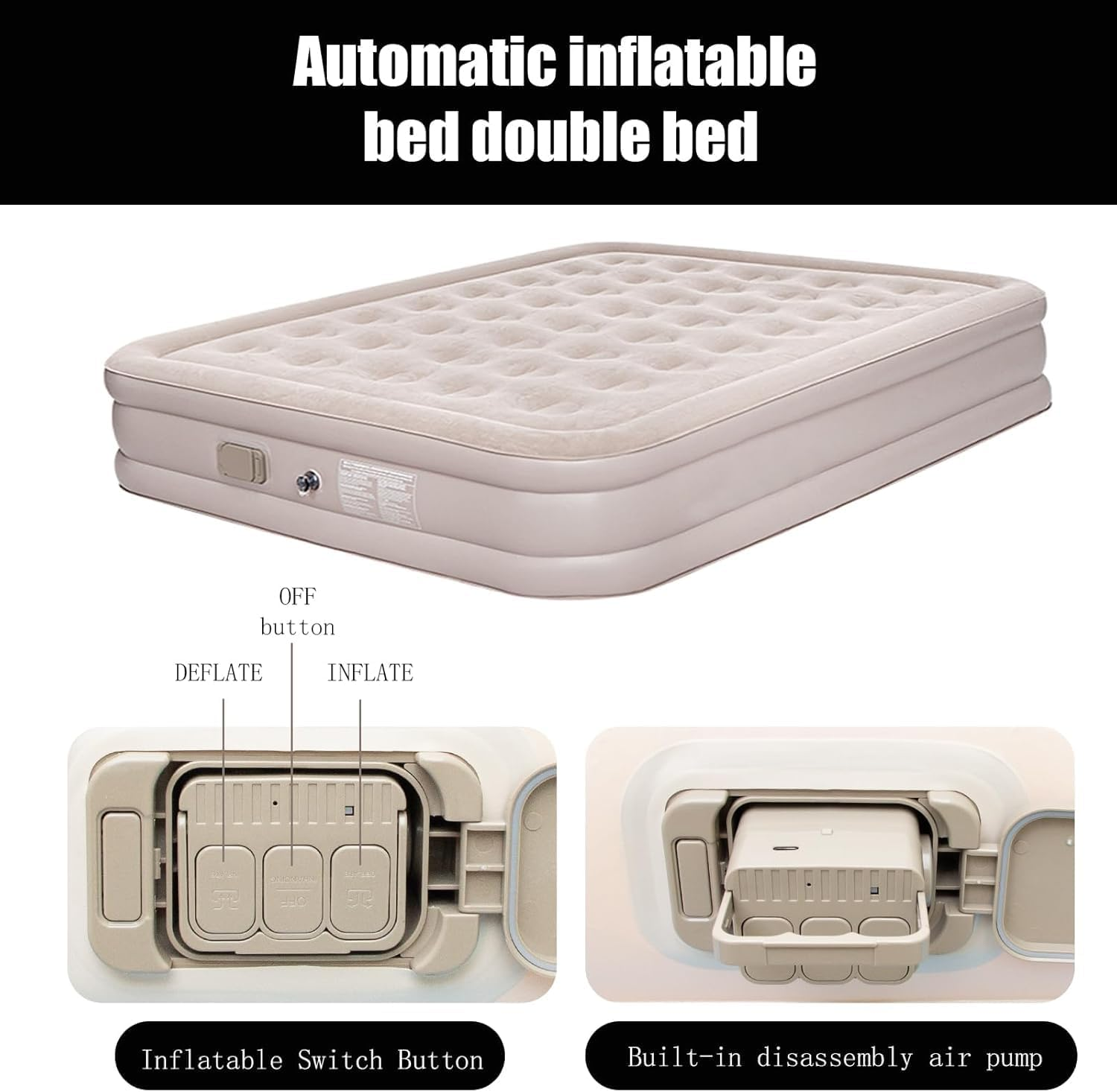 Camping Air Bed, 40CM Comfortable Thicken Automatic Air Mattress, Self-Stop Safe High-Speed Pump, Comfort Queen Size Double Airbed for Home, Camping, Guests, 2-Minute Inflation image number 4