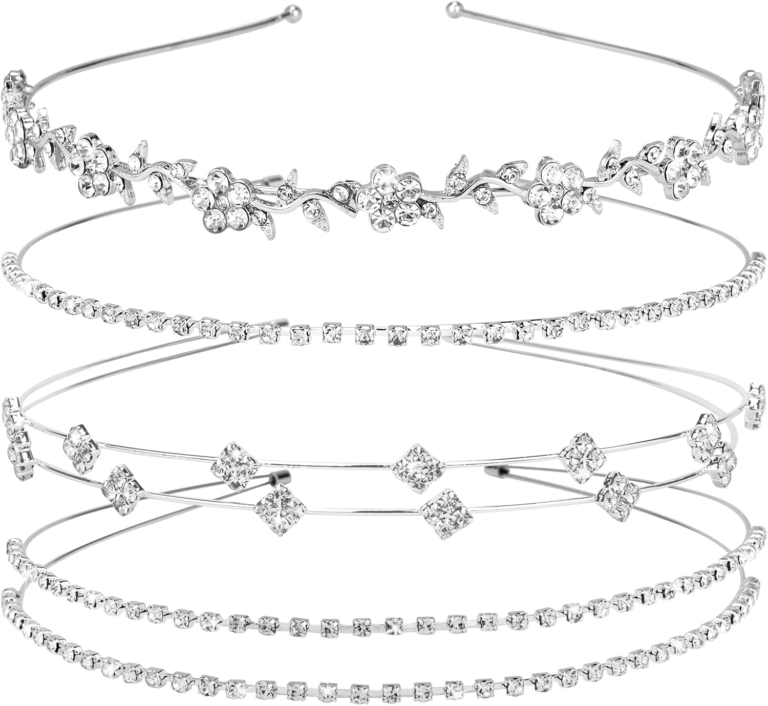 Rhinestone Headband 4 Pieces Rhinestone Glitter Sparkly Silver Headbands, Bridal Headband, Silver Hair Band, Women'S Hair Accessories, Wedding, Elegant and Stylish Headband, for Birthdays and Dates image number 4