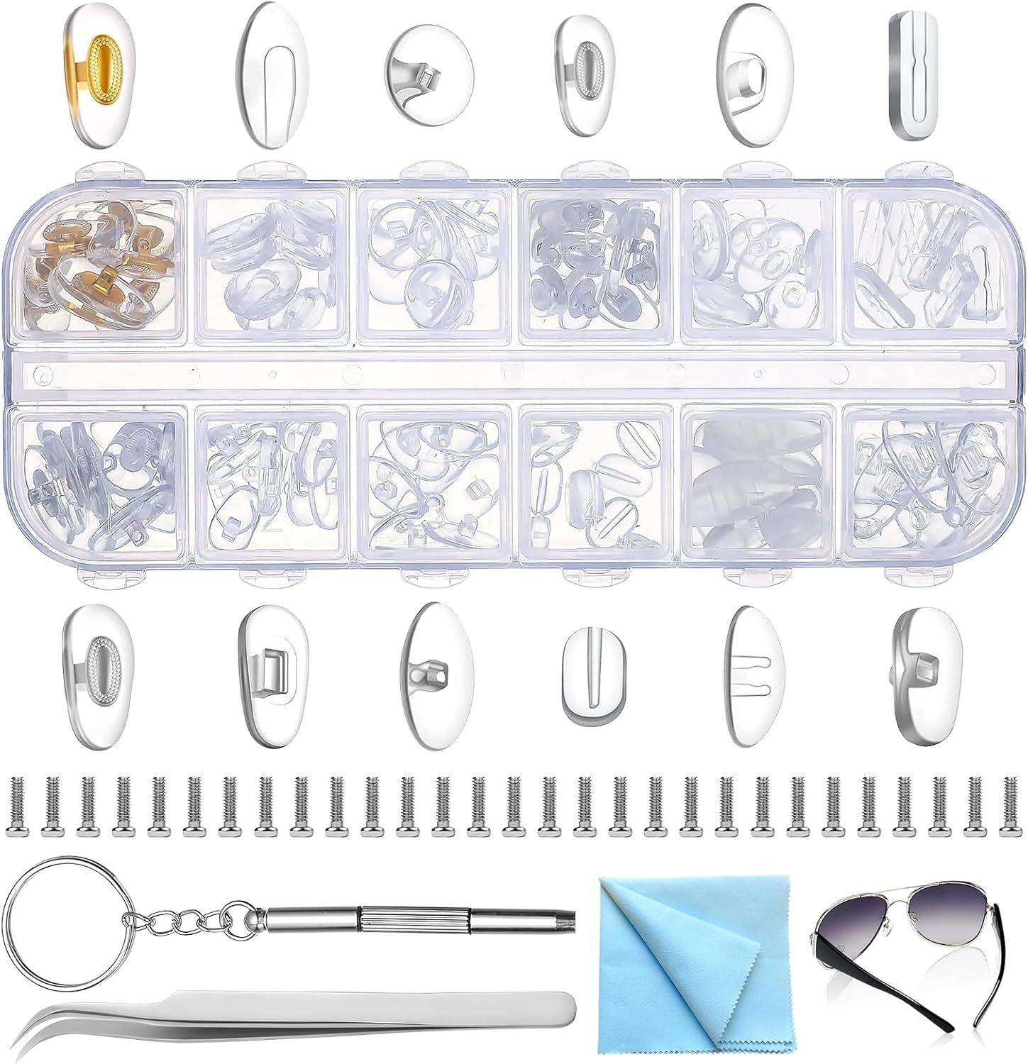 Eyeglass Nose Pads, 60 Pairs Soft Silicone anti Slip Glasses Nose Pads, Eyeglass Repair Kit for Replace Nose Pads and Repair Glasses (12 Styles) image number 1