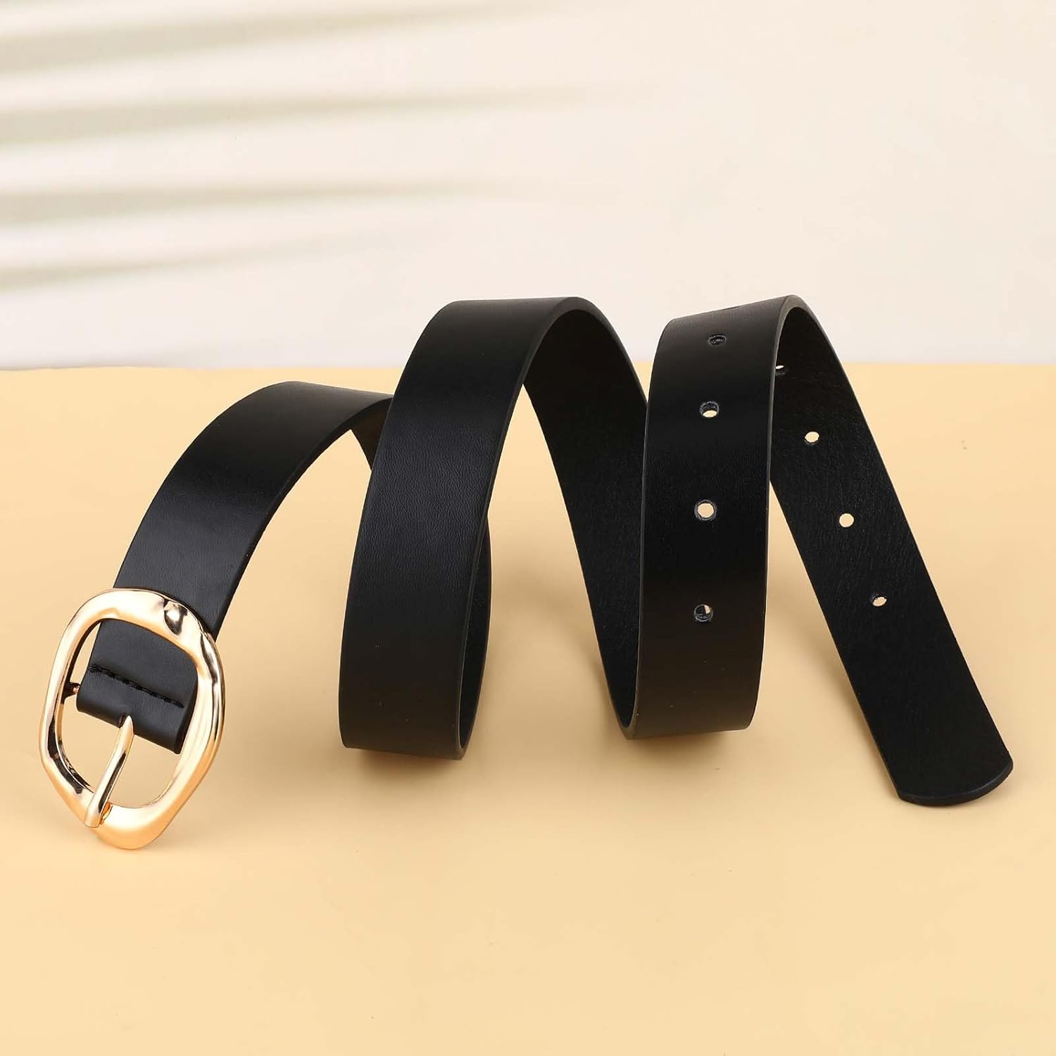 Elevatetech Leather Belts for Women, Fashion Waist Belt with Gold Buckle Wide Elastic Women'S Belts for Jeans Ladies Dress Belt, Black, One Size image number 4