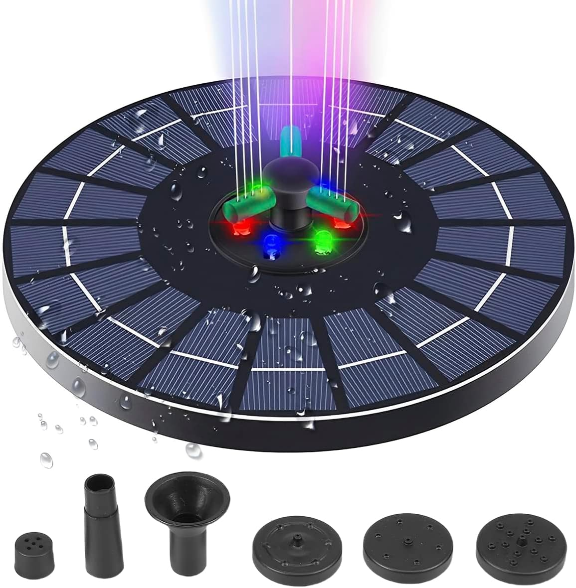 Floating Solar Fountain Pump Solar Bird Bath Fountain Pump Colorful Light Landscape Fish Pool Fountain Rotating Nozzle Large Capacity Battery Solar Fountain with 6 LED Lights