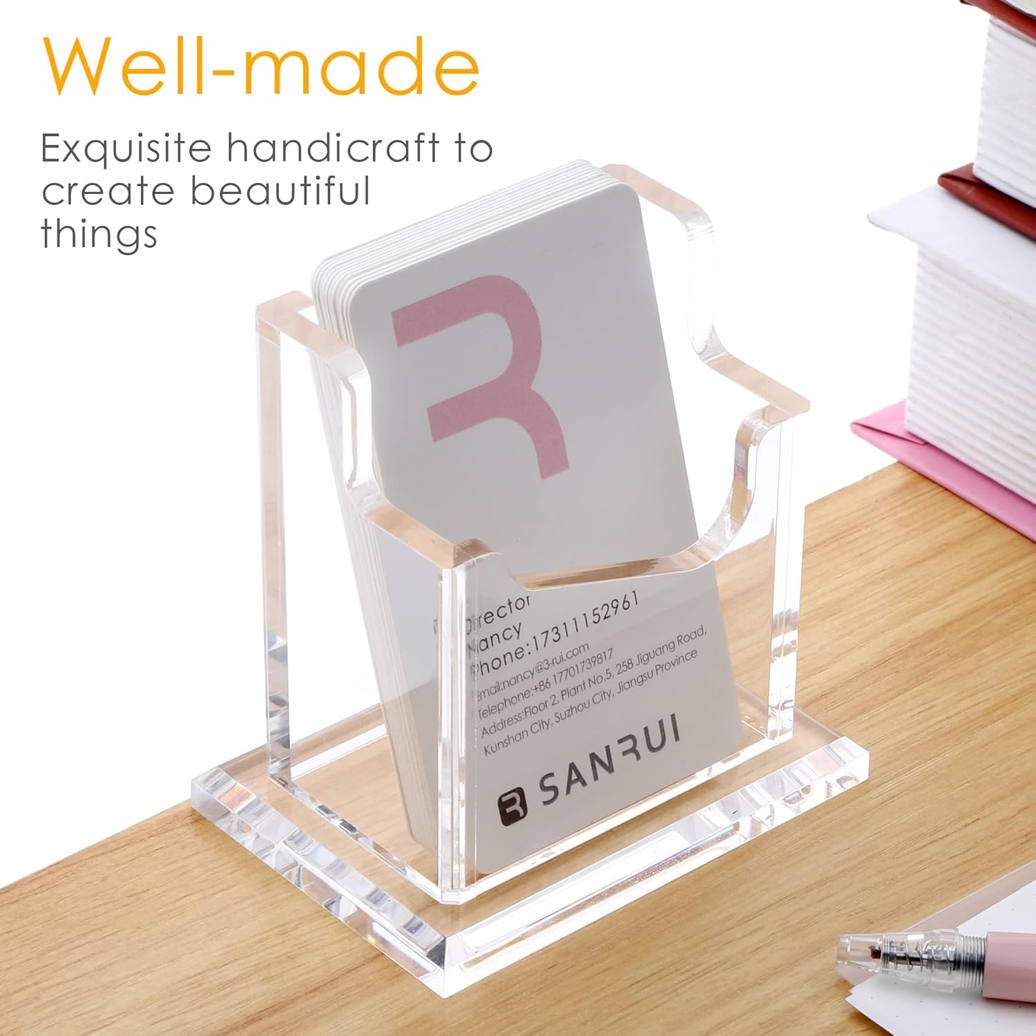 SANRUI Vertical Business Card Holder for Desk，Clear Acrylic Business Card Display Stand，1 Slots ，Holds 50-60 Cards image number 5