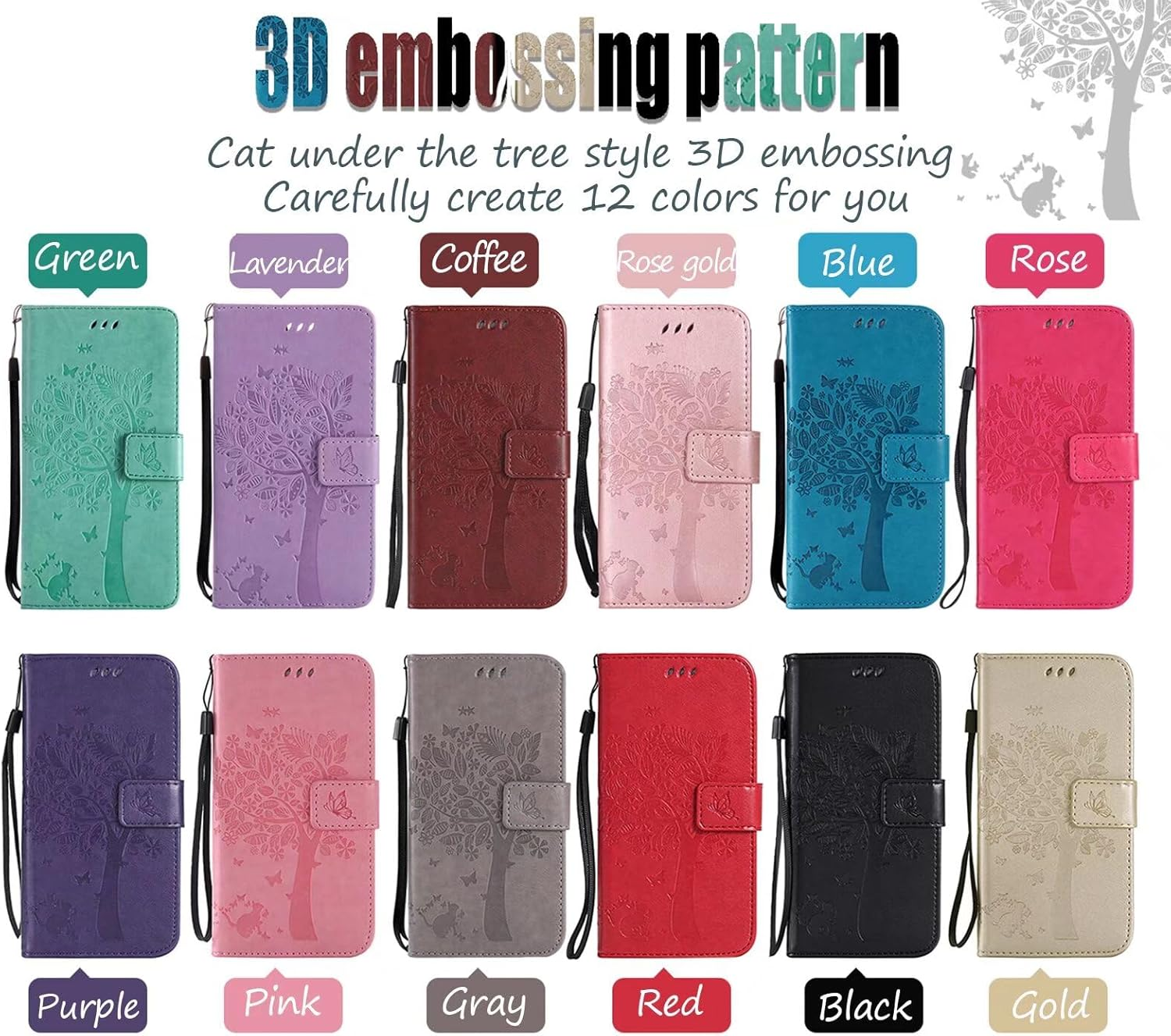 SEAHAI Case for CMF Phone 2 Pro Mobile Phone Case, Pretty Embossed Leaves and Cat Premium PU Leather Folio Wallet Shockproof Protective Flip Case, Green - Gray image number 7