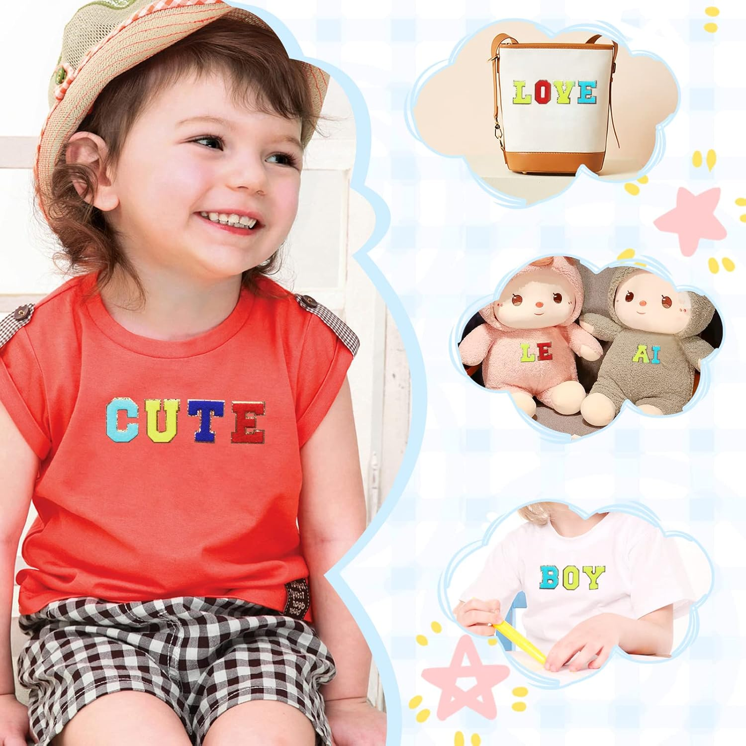 Jongdari Chenille Letter Patches Self-Adhesive & Iron-On Letters, 52Pcs Varsity Fuzzy Patch Glitter Alphabet - 26Pcs, Multicolored image number 1