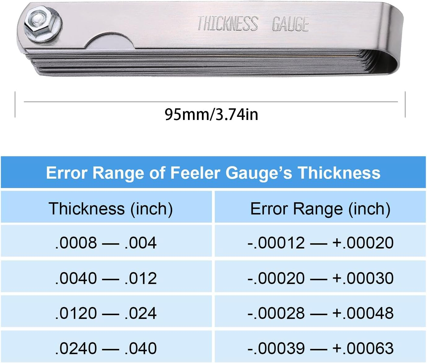 Universal Feeler Gauge Set Stainless Steel Thickness Gauge 32 Blades 0.04-0.88 Mm (0.0015-0.035 Inch) Metric/Imperial for Measuring Gap Width and Thickness for Guitar, Spark Plug image number 3