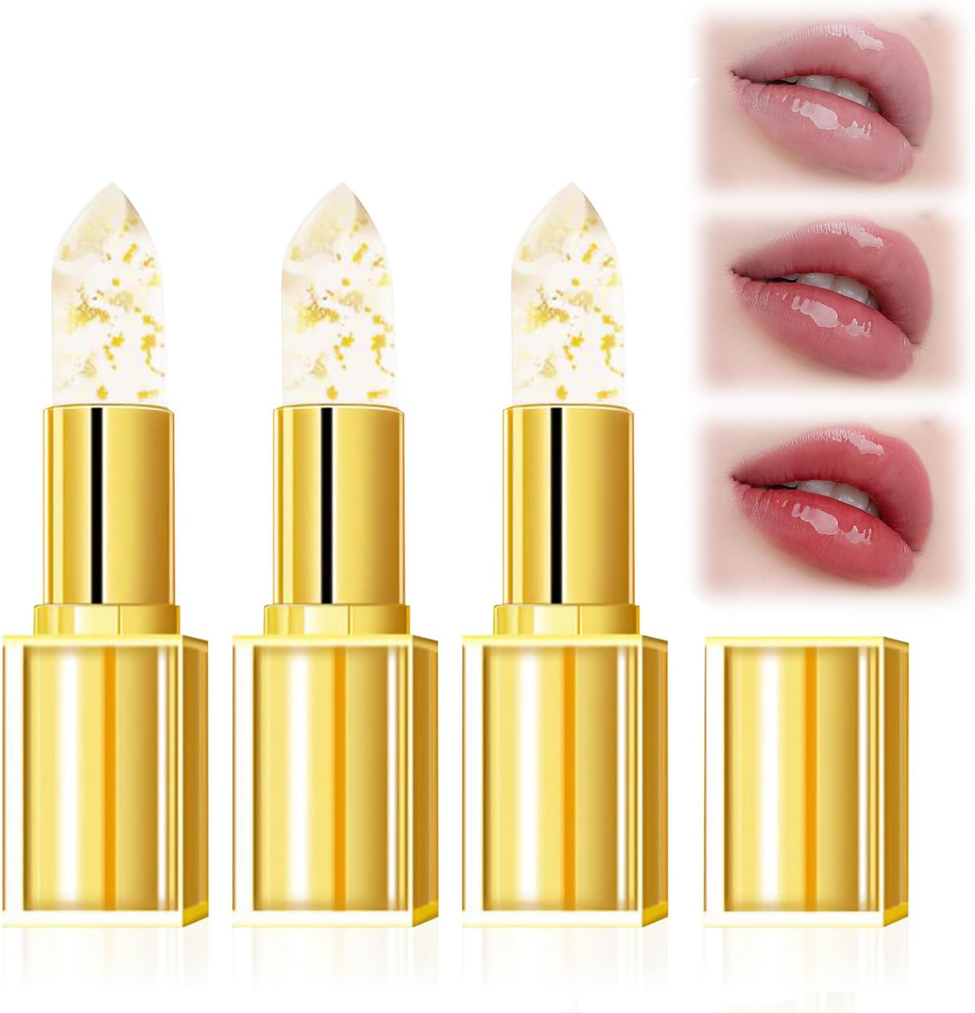 Transferproof Color Changing Lipstick, Gold Crystal Color Changing Lipstick, Long Lasting Nutritious Lip, Magic Temperature Color Change Lip, Temperature Change Lipstick (3PCS)