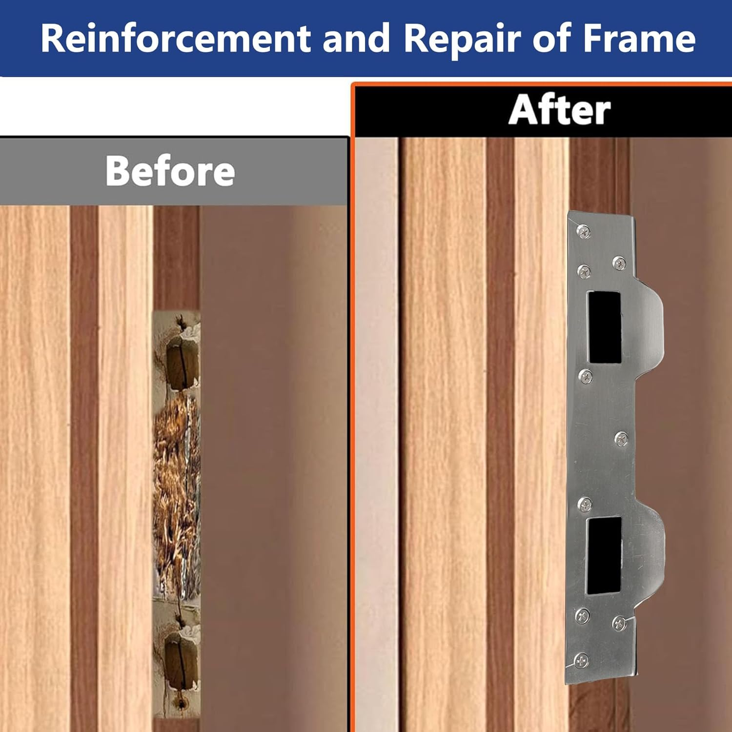 Door Strike Plate Reinforcement Plate, Front Door Strike Plate, Double Strike Plate for 5-1/2 In. Hole Centers, Heavy Duty, Front Door Security Devices Door Latch Plate (Satin Nickel, 1 Pack) - Matte Black image number 2
