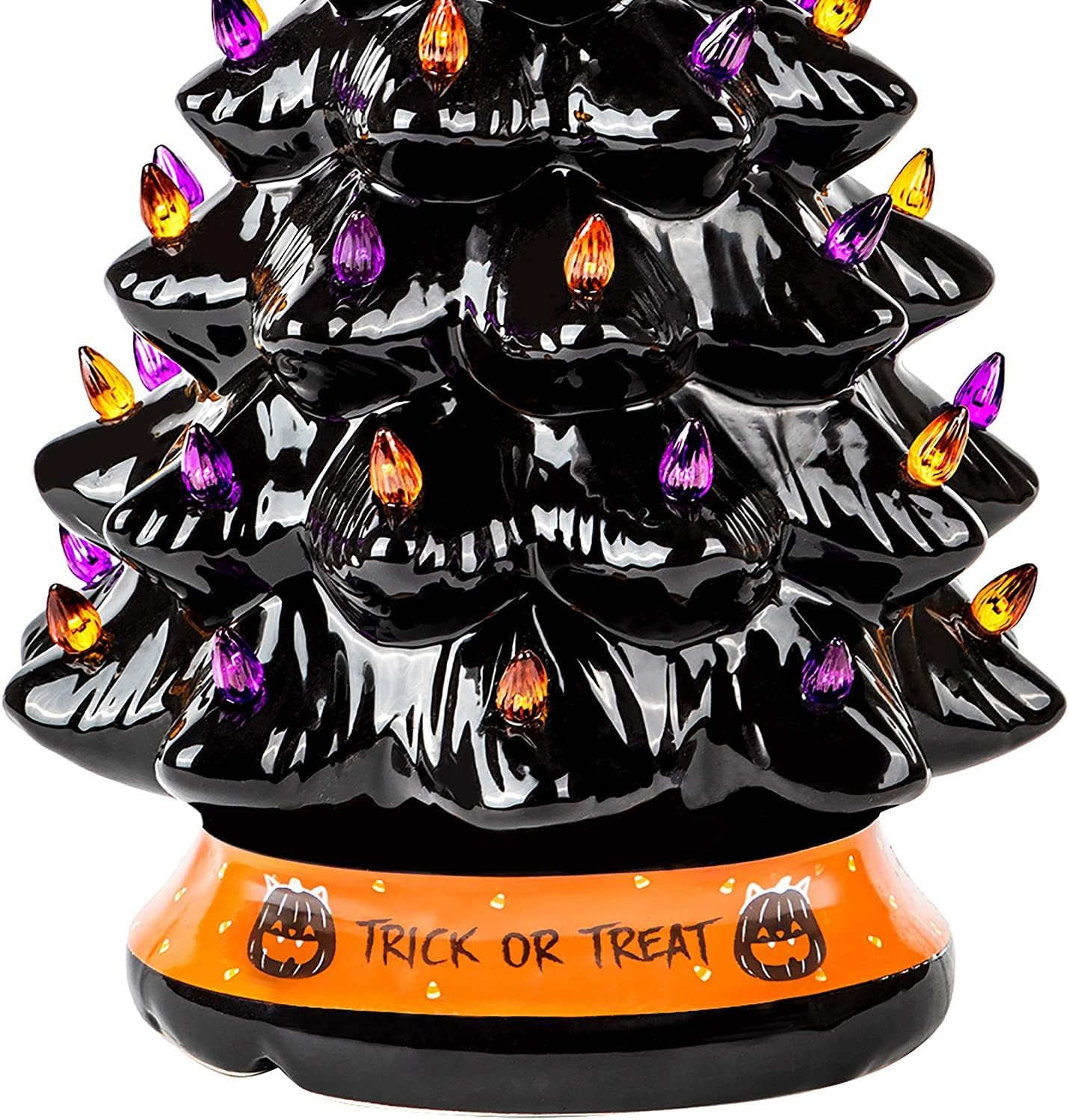 RJ Legend Ceramic Tree - Christmas Decorations, Orange Pumpkin Head-Home Decoration over 50 Multicolor Bulbs, LED Light up by Battery - Black, 15 Inch image number 2