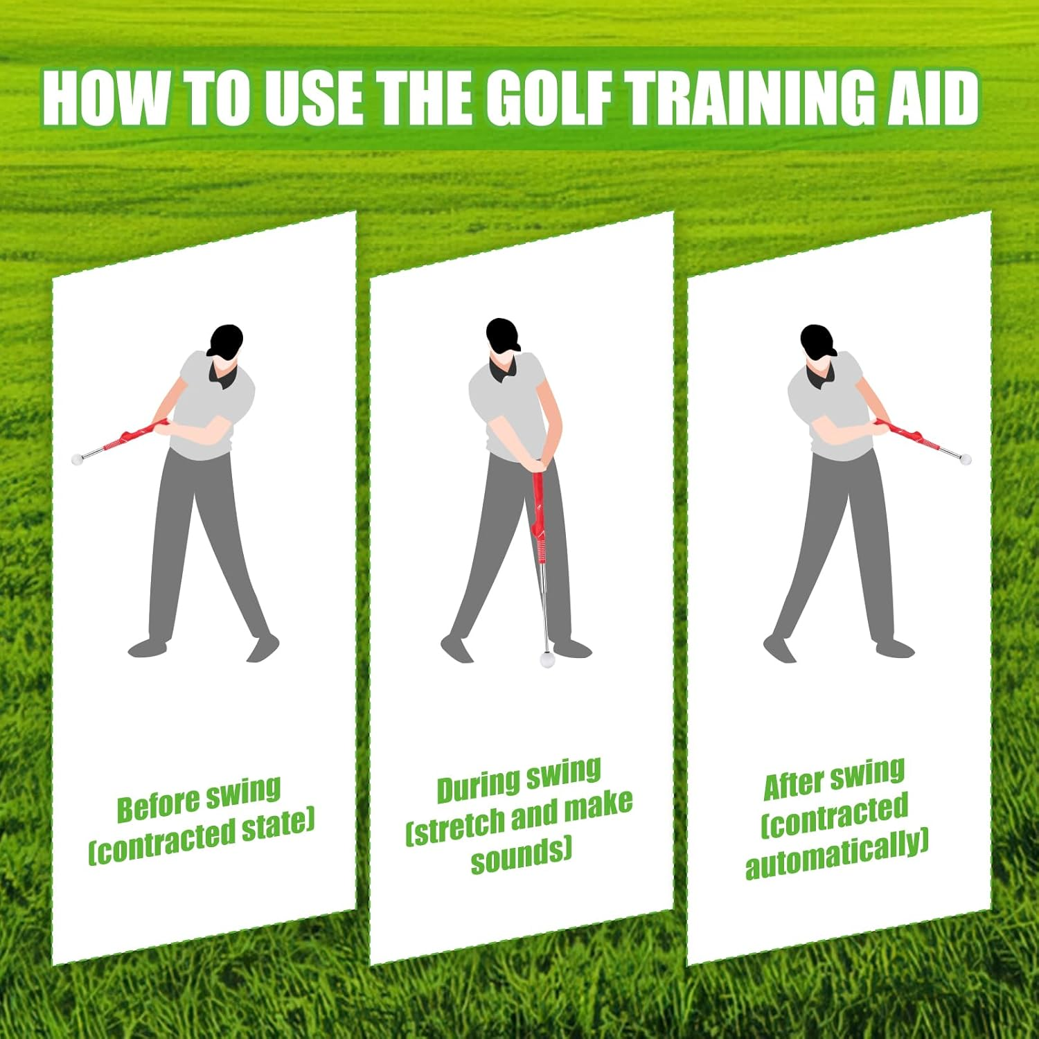 Retractable Golf Training Aid, Practical Swing Trainer Portable Golf Grip Training Aid Stretchable Golf Alignment Sticks for Indoor Practice Warm-Up Tempo Chipping Hitting Training (Red) image number 3