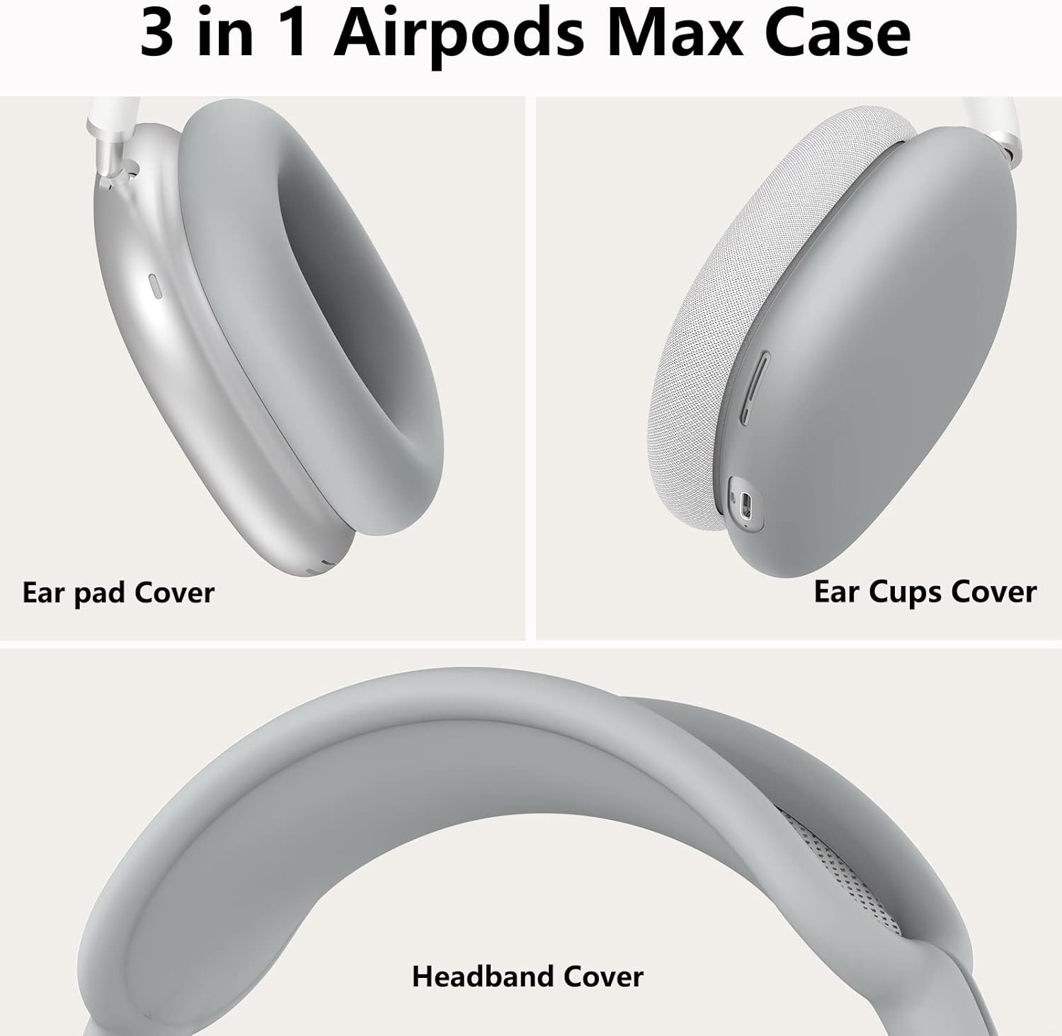 Silicone Case Cover for Airpods Max Headphones, Anti-Scratch Ear Pad Case Cover/Ear Cups Cover/Headband Cover for Airpods Max, Accessories Soft Silicone Skin Protector for Apple Airpods Max (Gray) - Gray-M image number 4