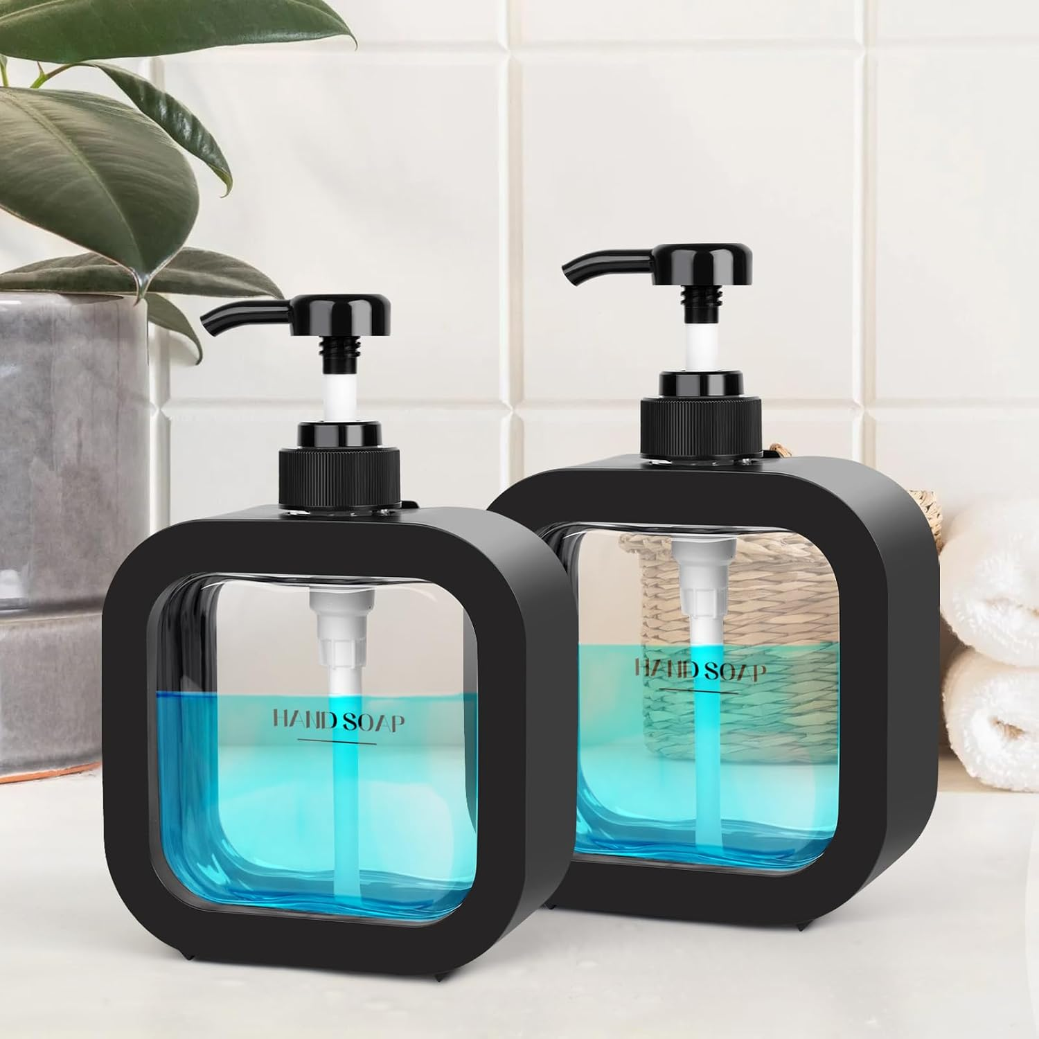 Richenda Hand Soap Dispenser Bathroom, Modern Dish Soap Dispenser for Kitchen Sink, Small Plastic Soap Dispenser for Body Wash, Shampoo, Hand Sanitizer, Lotion Dispenser-500Ml/500Ml - Black - Black-500Ml image number 7