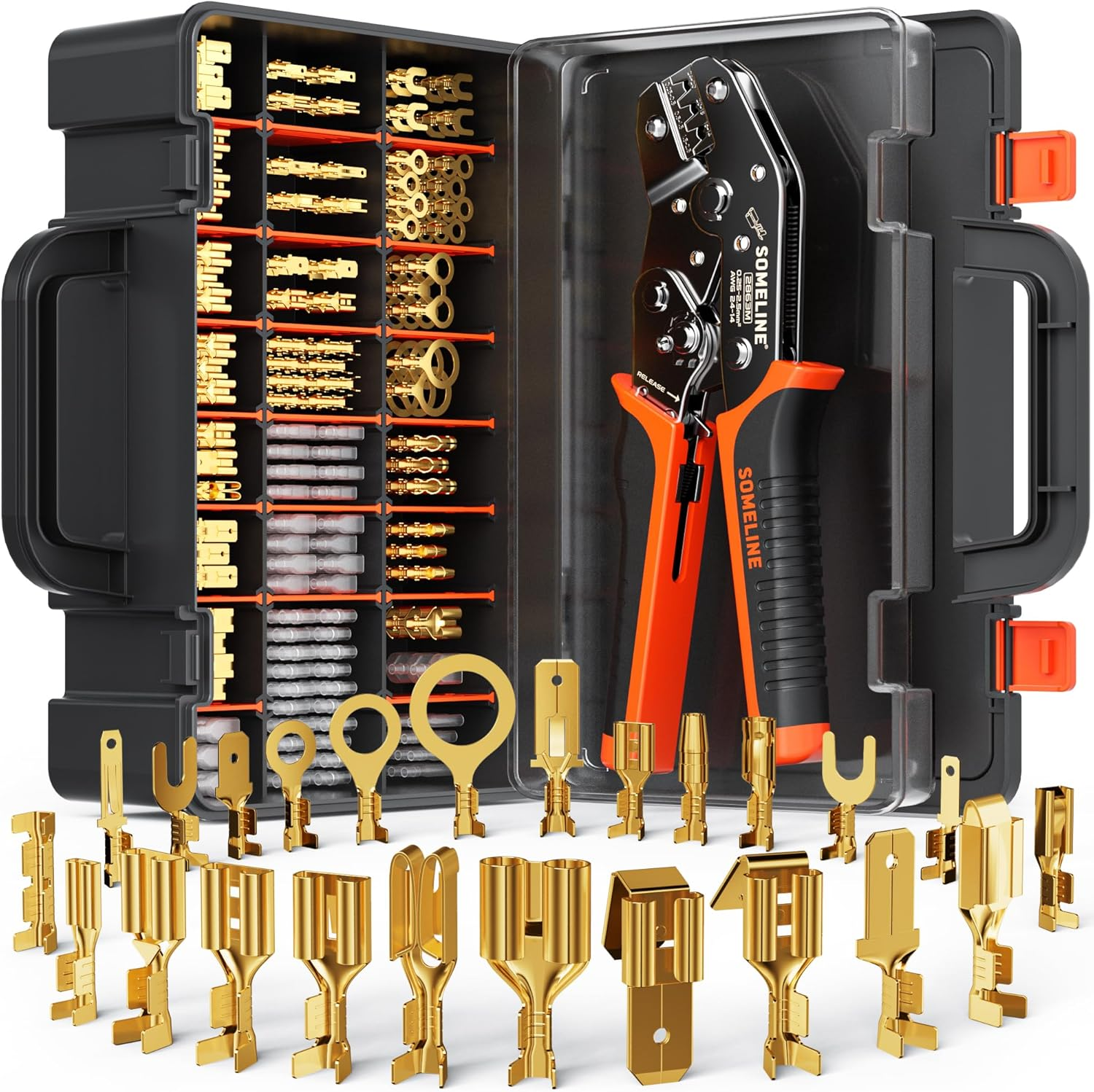 SOMELINE Spade Connector Crimping Tool Kit 24&ndash;14 AWG, 21 Types 2.8/3.9/4.8/6.3 Mm Male & Female Quick Disconnect Non-Insulated Spade Connectors &ndash; Open Barrel Crimping Tool &ndash; Wire Connector Kit image number 3
