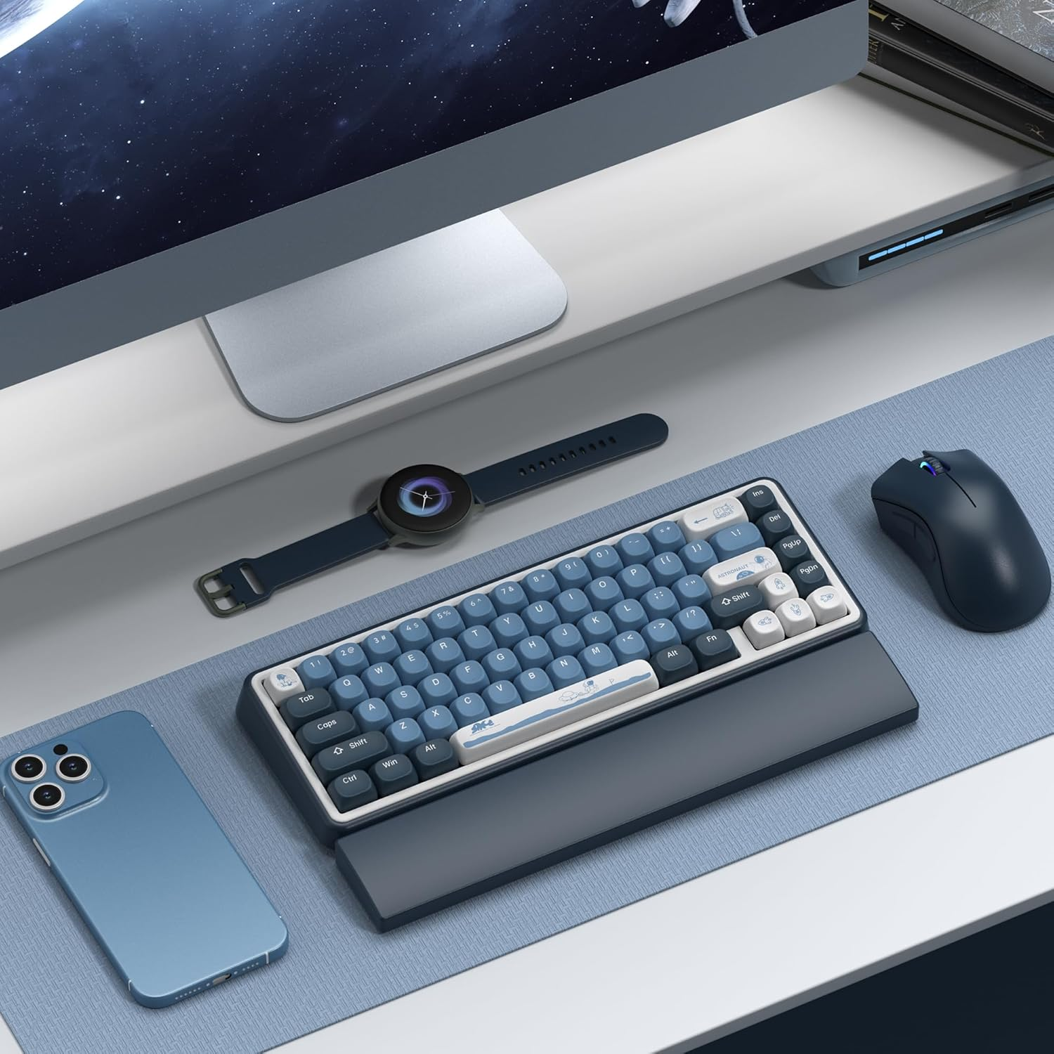 Dagaladoo XVX 140 Keys Space Keycaps, PBT Keycaps Full Set, Double-Shot Dye Sublimation Mechanical Keyboard for 60% 65% 75% 100% Cherry Gateron MX Switches, Blue/Black image number 2