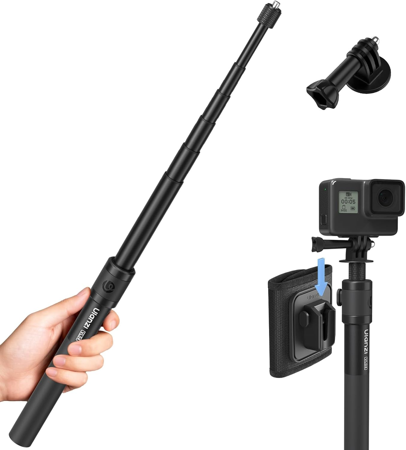 ULANZI VL04 Invisible Selfie Stick - 114CM Extension Pole with Velcro Strap, Universal 1/4" Mount & ARRI Pins, Compatible with Insta360 X5/X4/X3/Ace Pro/Gopro Hero 13-5/DJI OSMO Pocket 3/Xtra image number 5