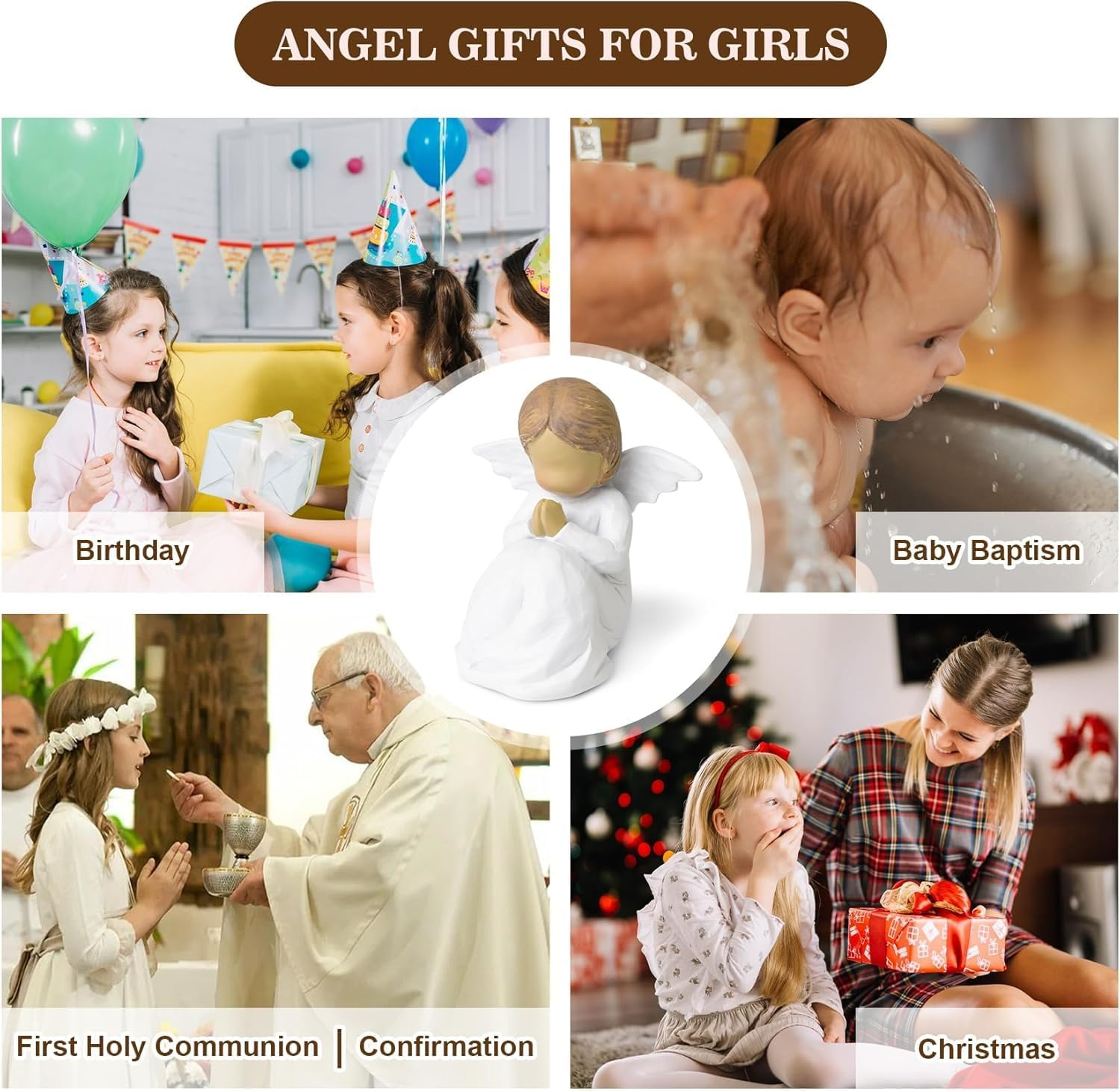 Guardian Angel Statue, Angel Figurines for Women, First Communion Gifts for Girls, Resin Prayer Angels, Hand-Painted Faith Corner Decor, Baptism Christmas Memorial Gift image number 1