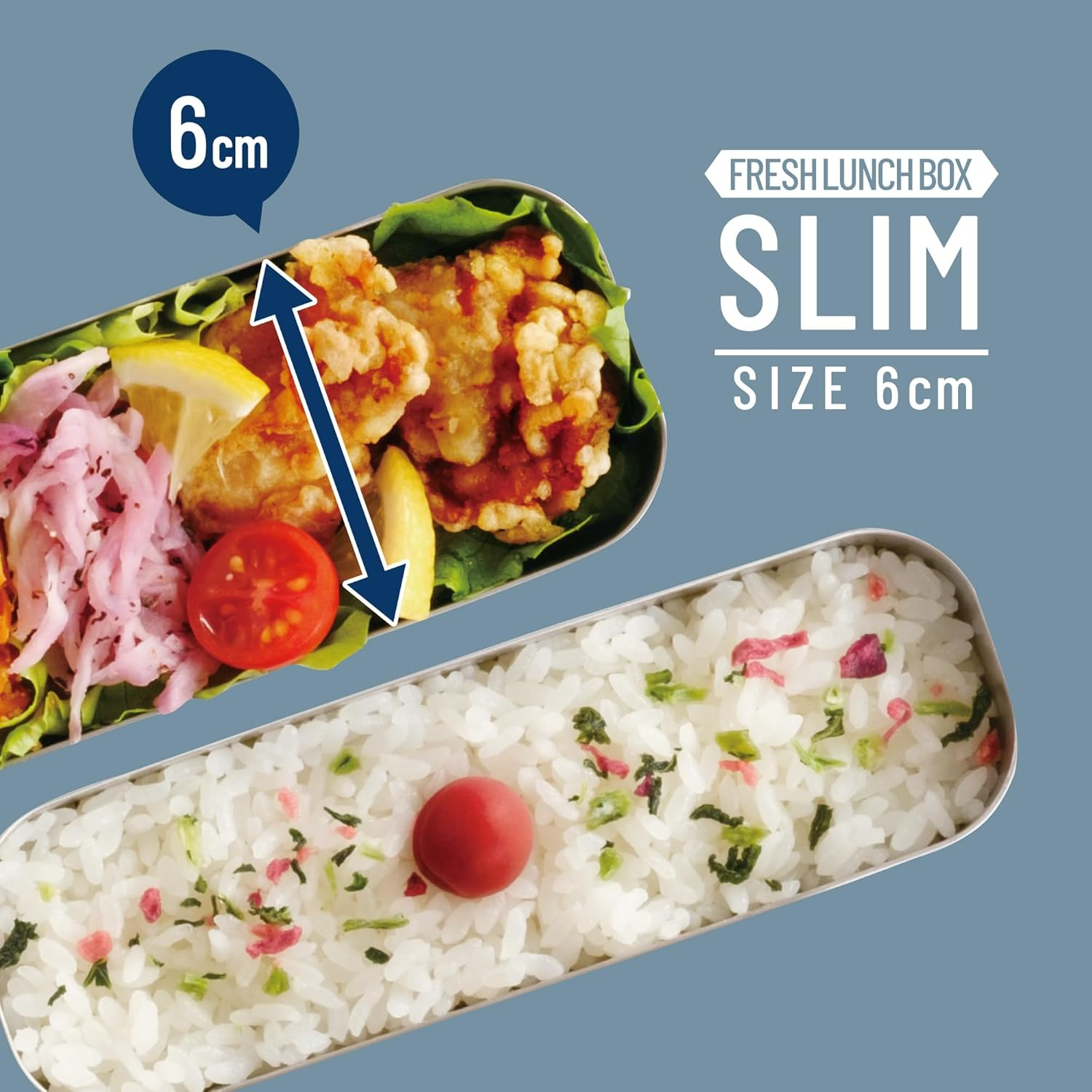 Thermos DSA-605W GNV 2-Tier Slim Fresh Lunch Box, 21.8 Fl Oz (635 Ml), Gray Navy - Yellow Pink image number 5