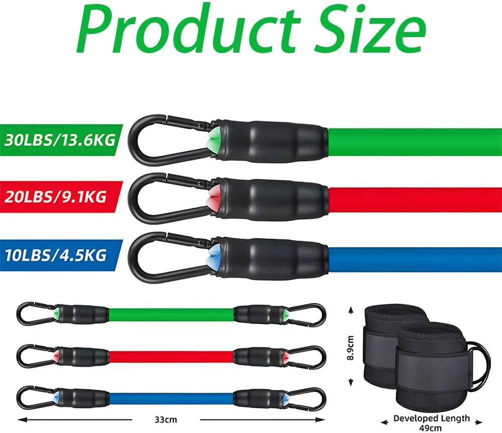 Ankle Resistance Bands with Cuffs and Storage Bag, 10 Lbs 20 Lbs 30 Lbs 3 Different Pound Fitness Training Ankle Strap, Women Exercise Equipment, Black