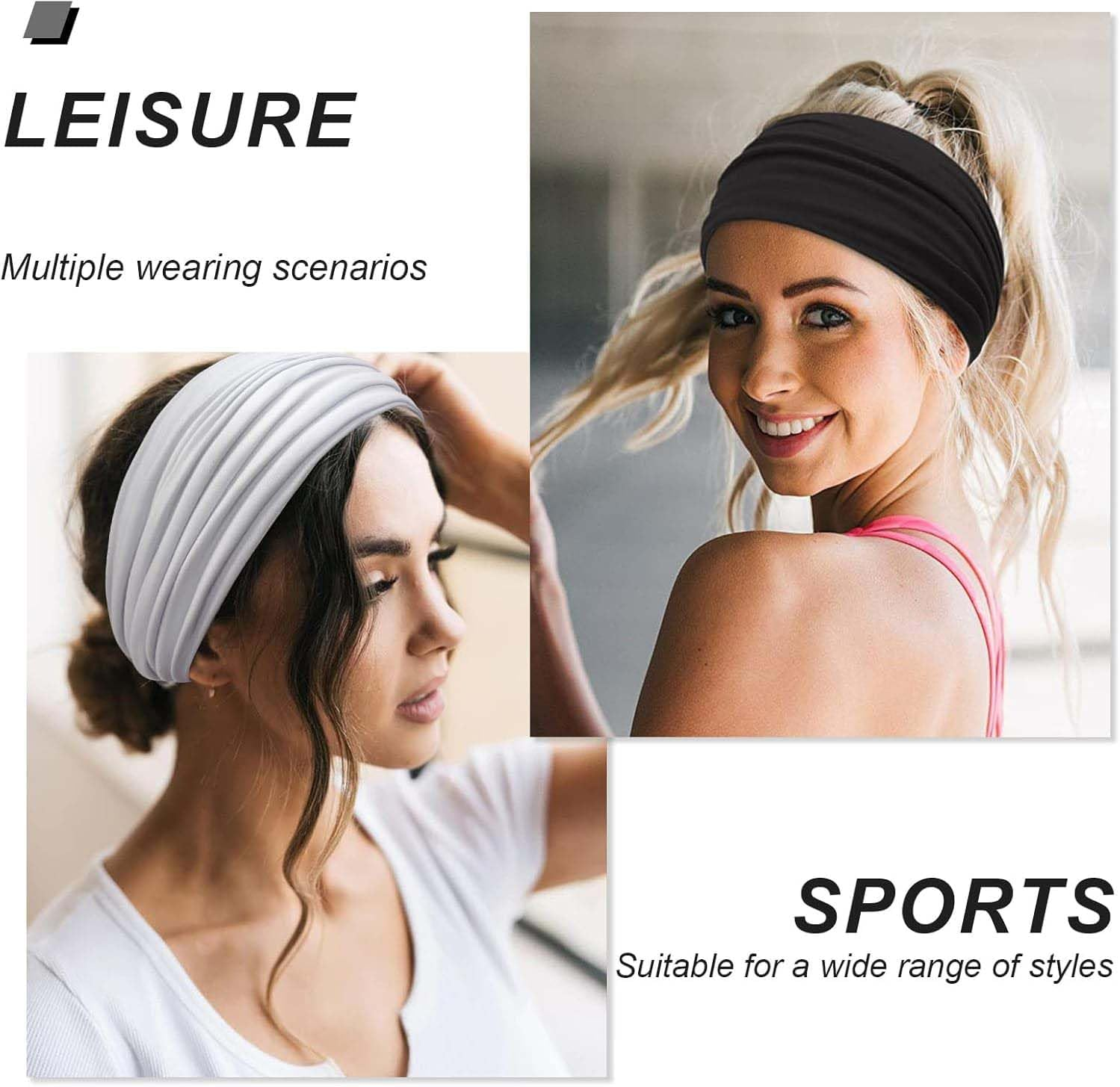 BELEVO Women'S Hair Band, Extra Wide Headband, Women'S Thin 18 Cm Hair Bands, Elastic Headbands, Soft Headbands, Hair Accessories for Yoga Sports, Pack of 4 image number 2