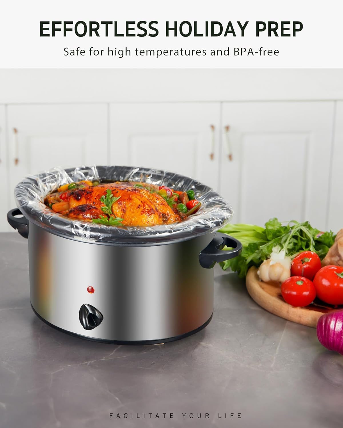 Syntus Slow Cooker Liners, 20 Count Cooking Bags Large Size Disposable Pot Liners Plastic Bags, Fit 3QT to 8QT for Slow Cooker Cooking Trays, 13"X 21", 20 Liners image number 2