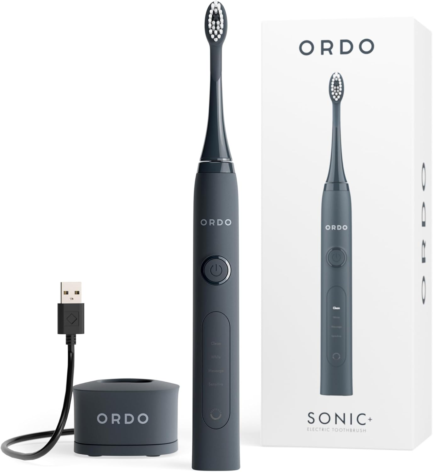Ordo Sonic+ Smart Tech Electric Toothbrush with 4 Cleaning Modes, Fast Rechargeable Battery and Silicone Polishing Element, USB Charger for Adults, Mint Green
