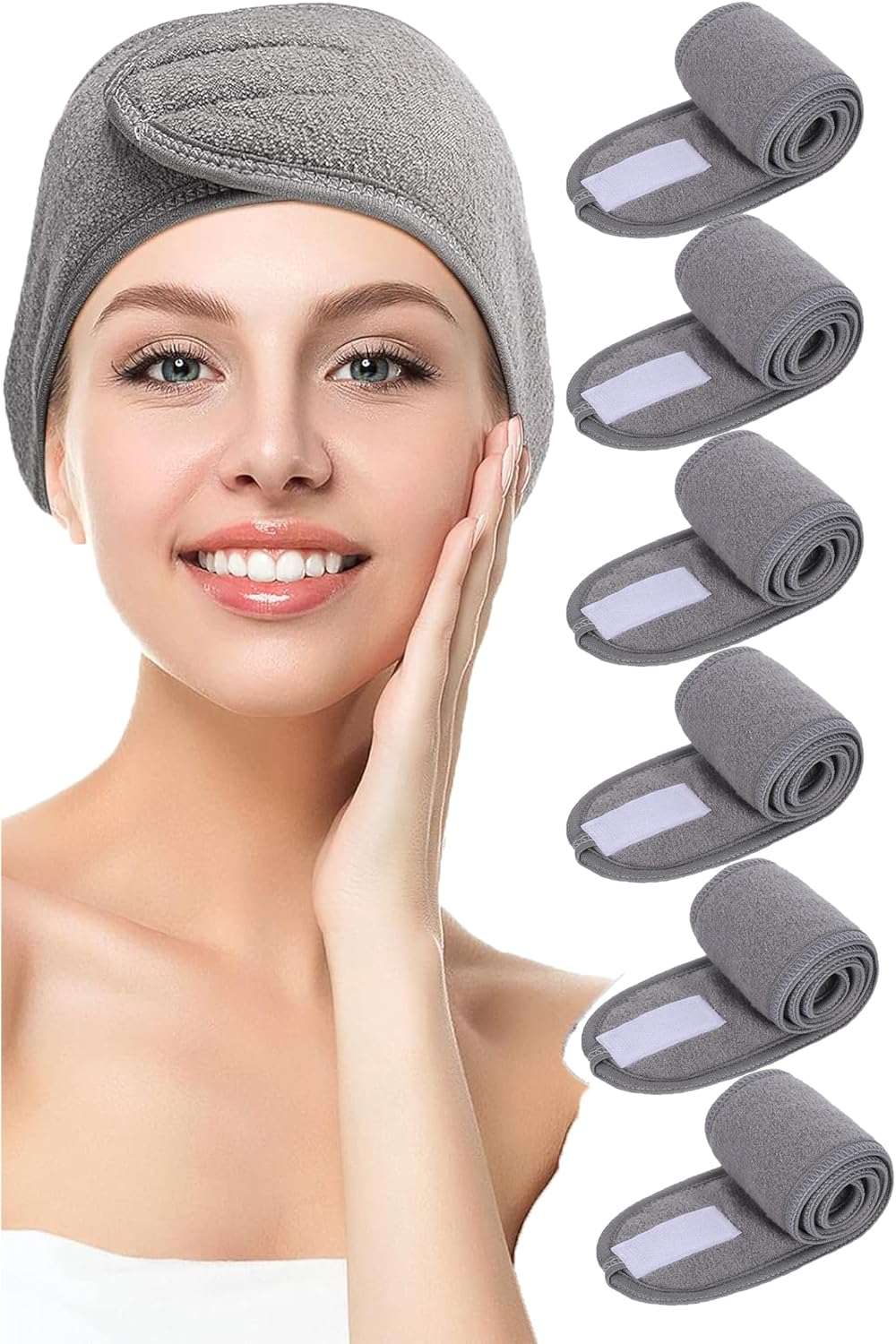 LF Line Spa Headband 6 Pack Ultra Soft Adjustable Face Wash Headband Terry Cloth Stretch Make up Wrap for Face Washing, Shower, Facial Mask, Yoga Pink