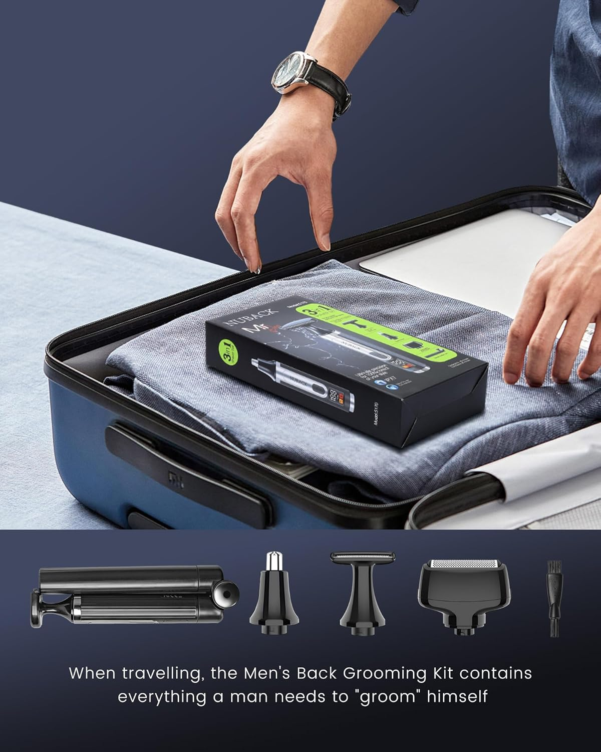 NUBACK Electric Back Shaver for Men, 3 in 1 Cordless Back Hair Trimmer for Men with Extendable Long Ergonomic Handle, Body Groomer Razor with Wider Blade (Black) image number 4