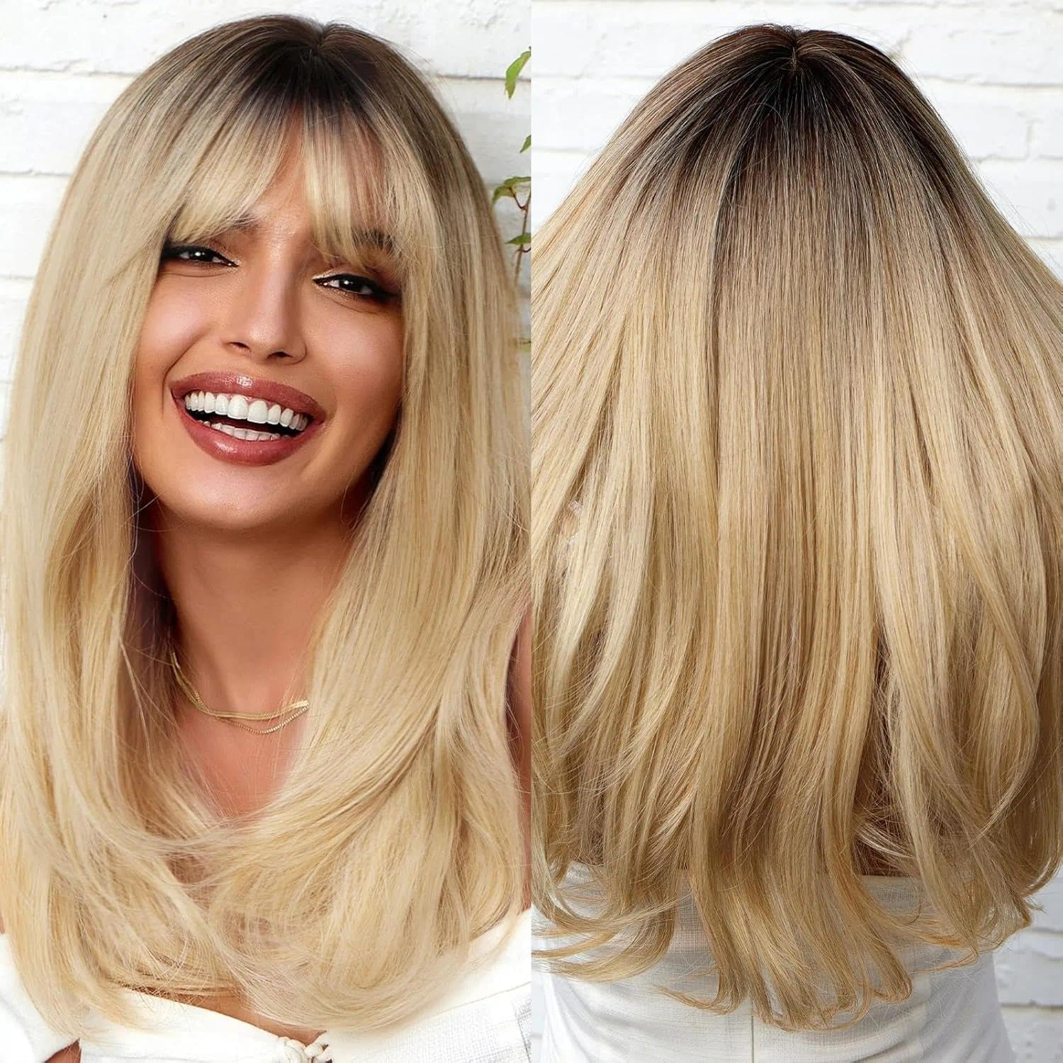 Blonde Wig Glueless for Women, Heat Resistant Synthetic Hair, 21.5-22.5 Inches Long, Fits Most for Daily Use Events-Ermaoo image number 3