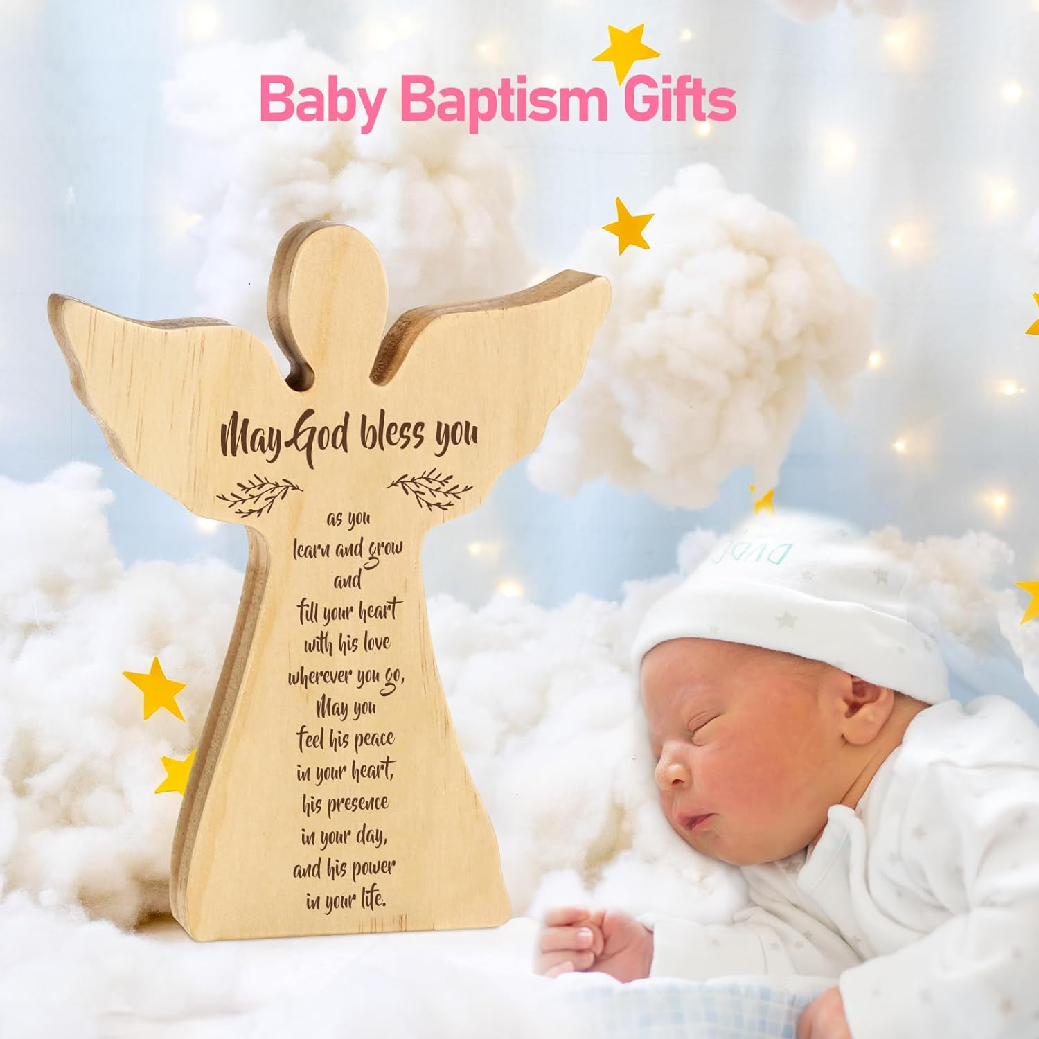 Baptism Gifts for Girl Boy, Baby Christening Gifts for Girls and Boy, Baby Gifts for Girls Boys, Confirmation Gifts for Boy Girl from New Parents, Wooden Angel Decorative Plaques image number 2