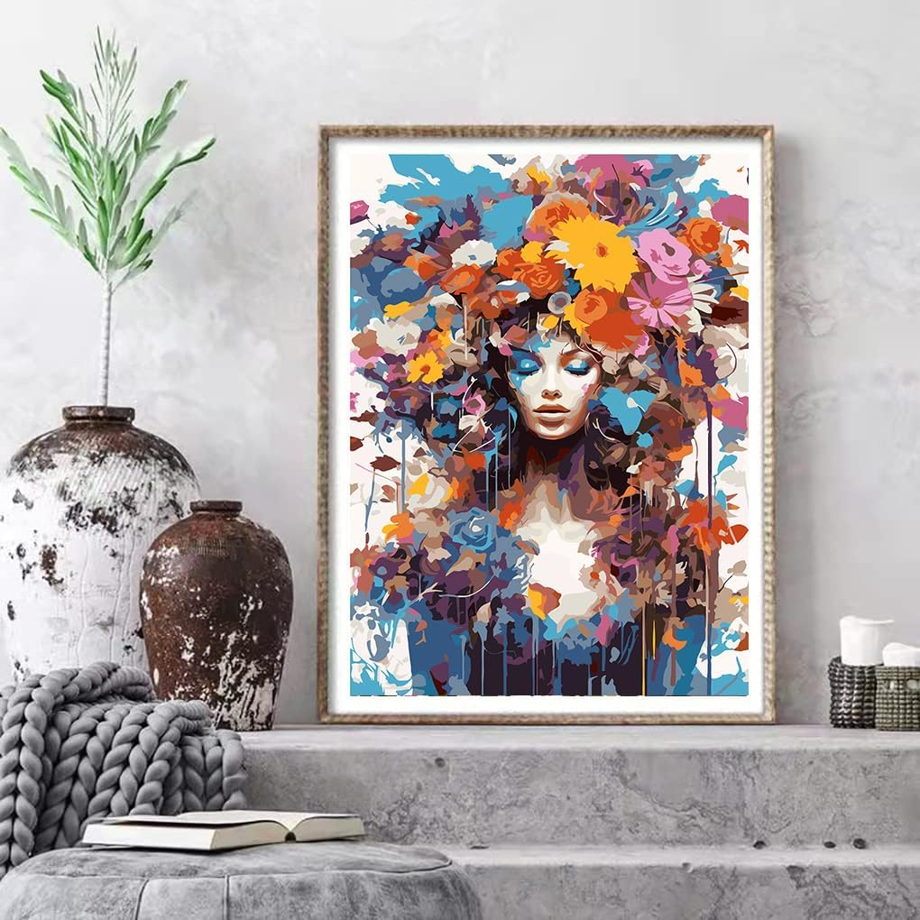 Paint by Number for Adults. Flowers with Girls Paint by Numbers for Adults Beginner Drawing Paintwork with 3 Paintbrushes Paint Canvas Oil Painting 16&rdquo; X 20&rdquo; image number 4