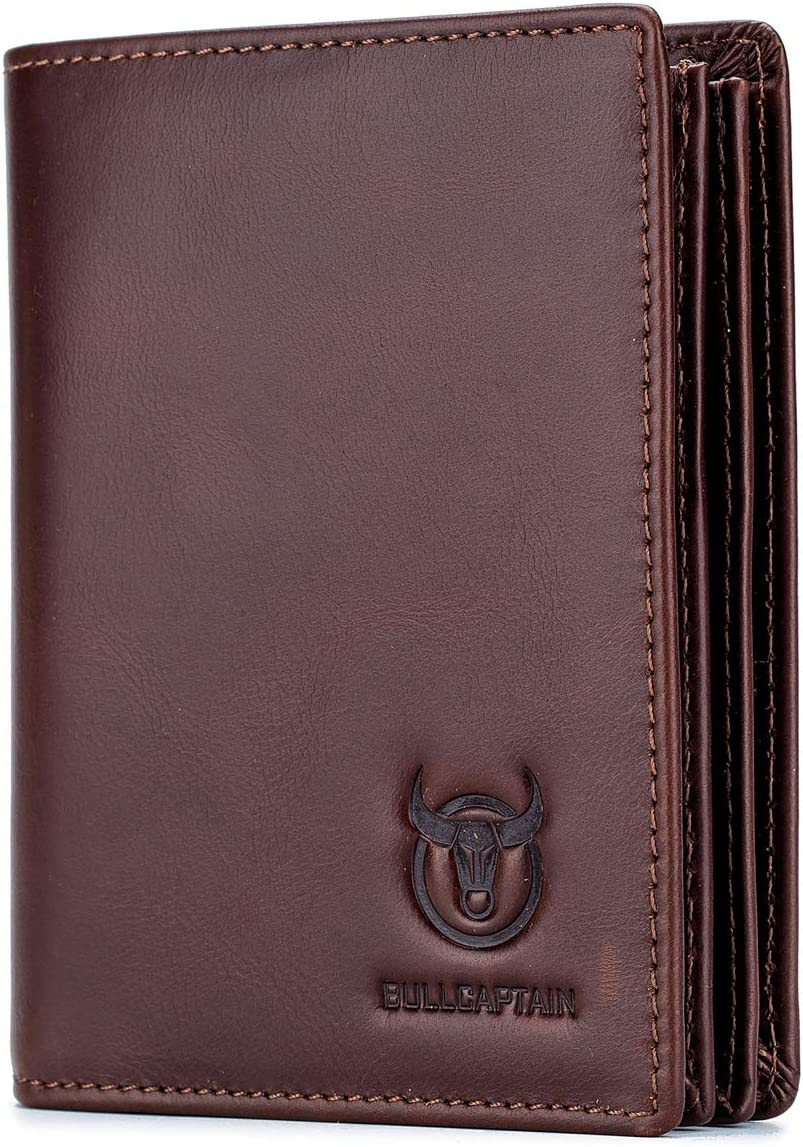BULLCAPTAIN Large Capacity Genuine Leather Bifold Wallet/Credit Card Holder for Men with 15 Card Slots QB-027, Black, Small, Modern