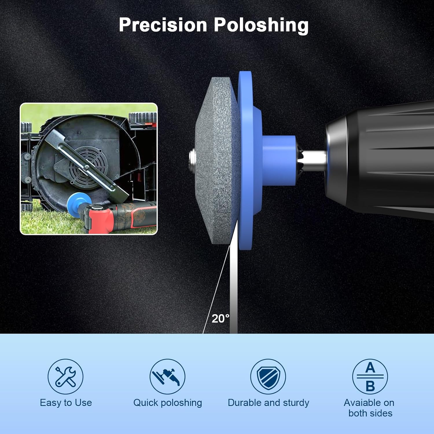 Lawnmower Dull Blade Sharpener, 3PCS Lawn Mower Blade Sharpener Tool for Any Power Hand Drill, Universal Blade Sharpeners for Lawn Mowers, Easy to Use and Not Easy Damage, Blue