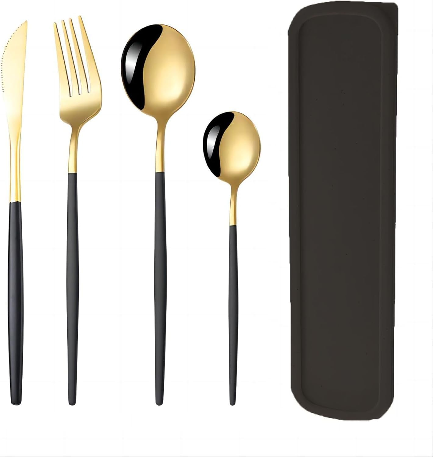 Tongke Portable Cutlery Set with Case 4 Pcs Premium Stainless Steel Flatware Set, Include Fork Knife Spoon Silverware Set for Lunch Camping School Picnic Workplace Travel(Black)