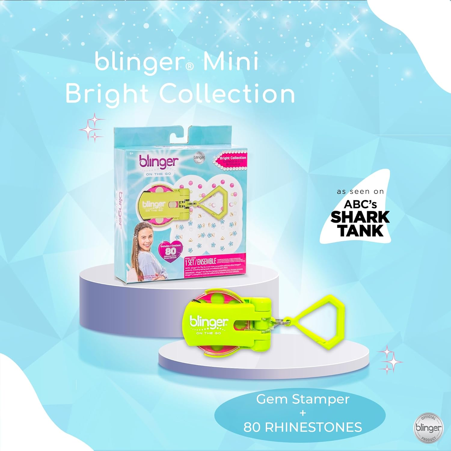 Blinger&reg; on the Go Mini Starter Kit &ndash; Bright (Lime Green) | 80 Rhinestones | Hair Styling Tool | Hair-Safe &ndash; Bling in Brush Out image number 3